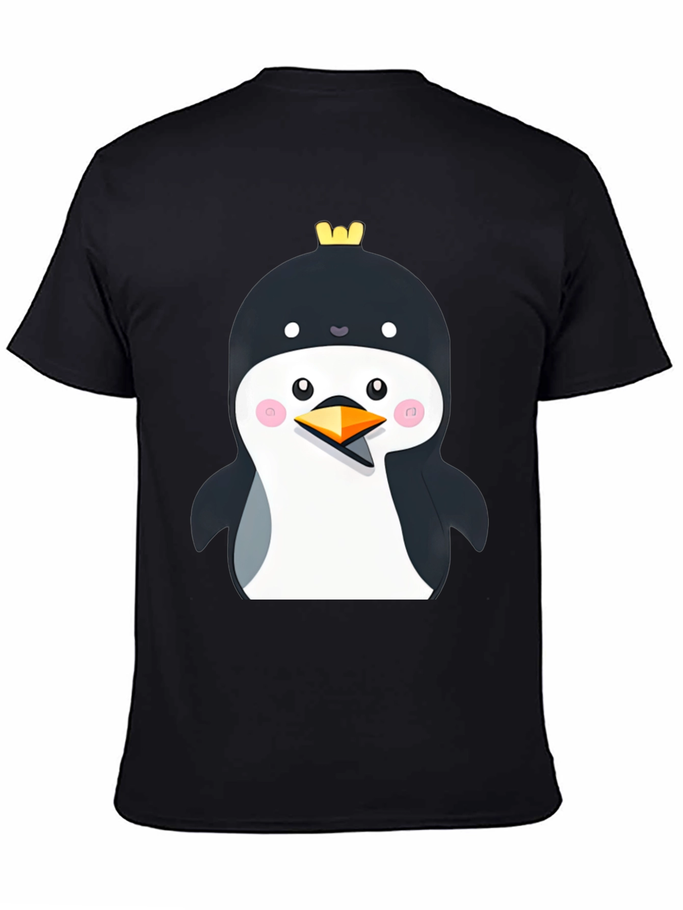 Penguin with Crown Black T-Shirt - Cute Cartoon Style
