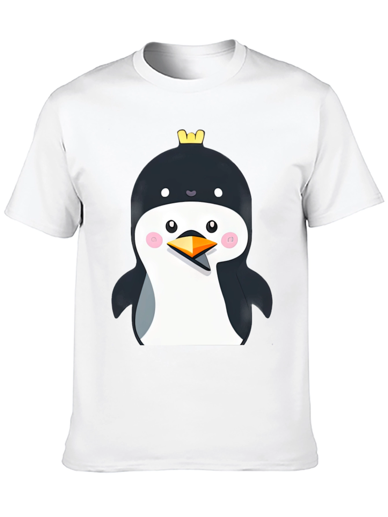 Penguin with Crown Black T-Shirt - Cute Cartoon Style