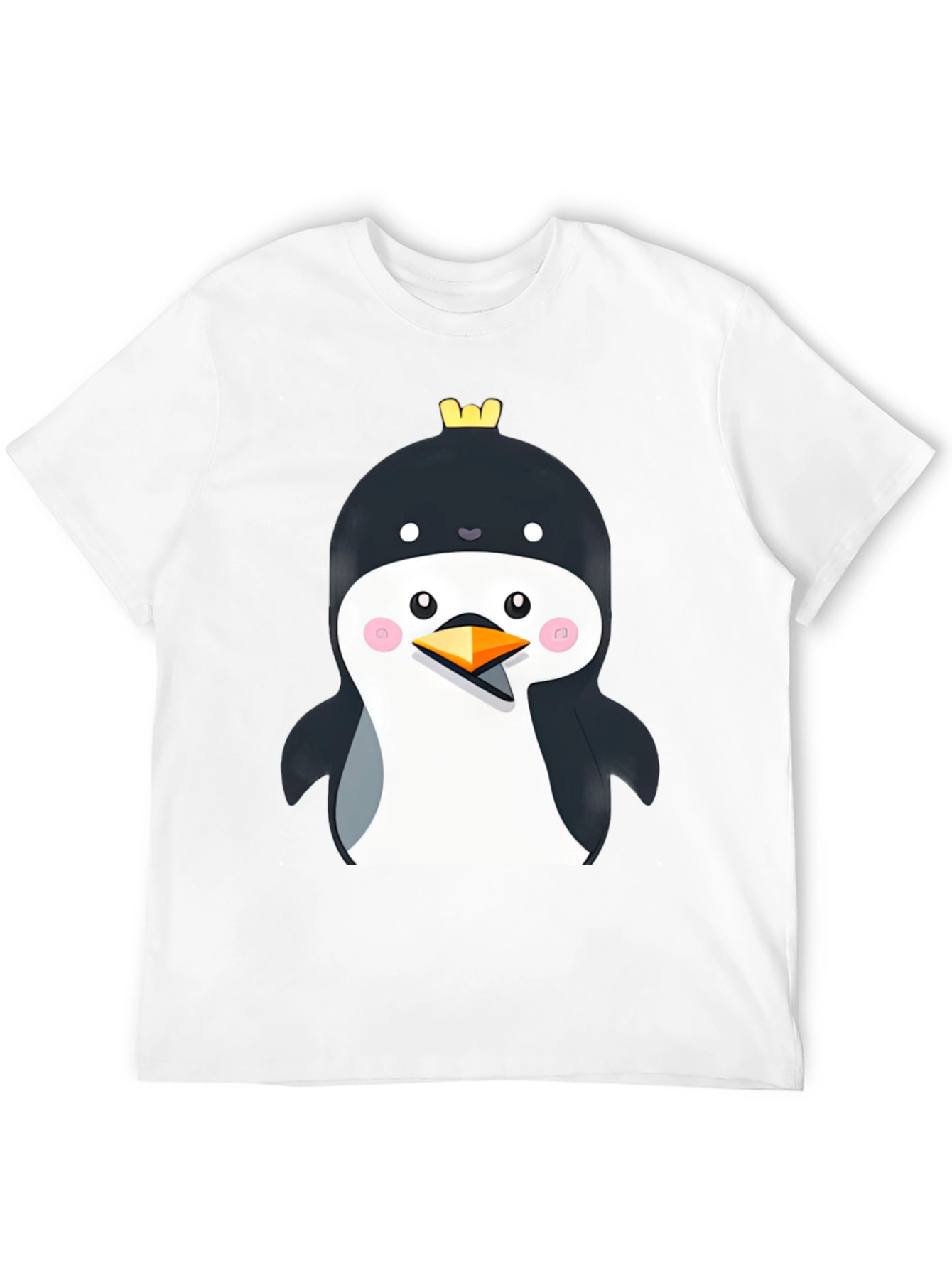 Penguin with Crown Black T-Shirt - Cute Cartoon Style