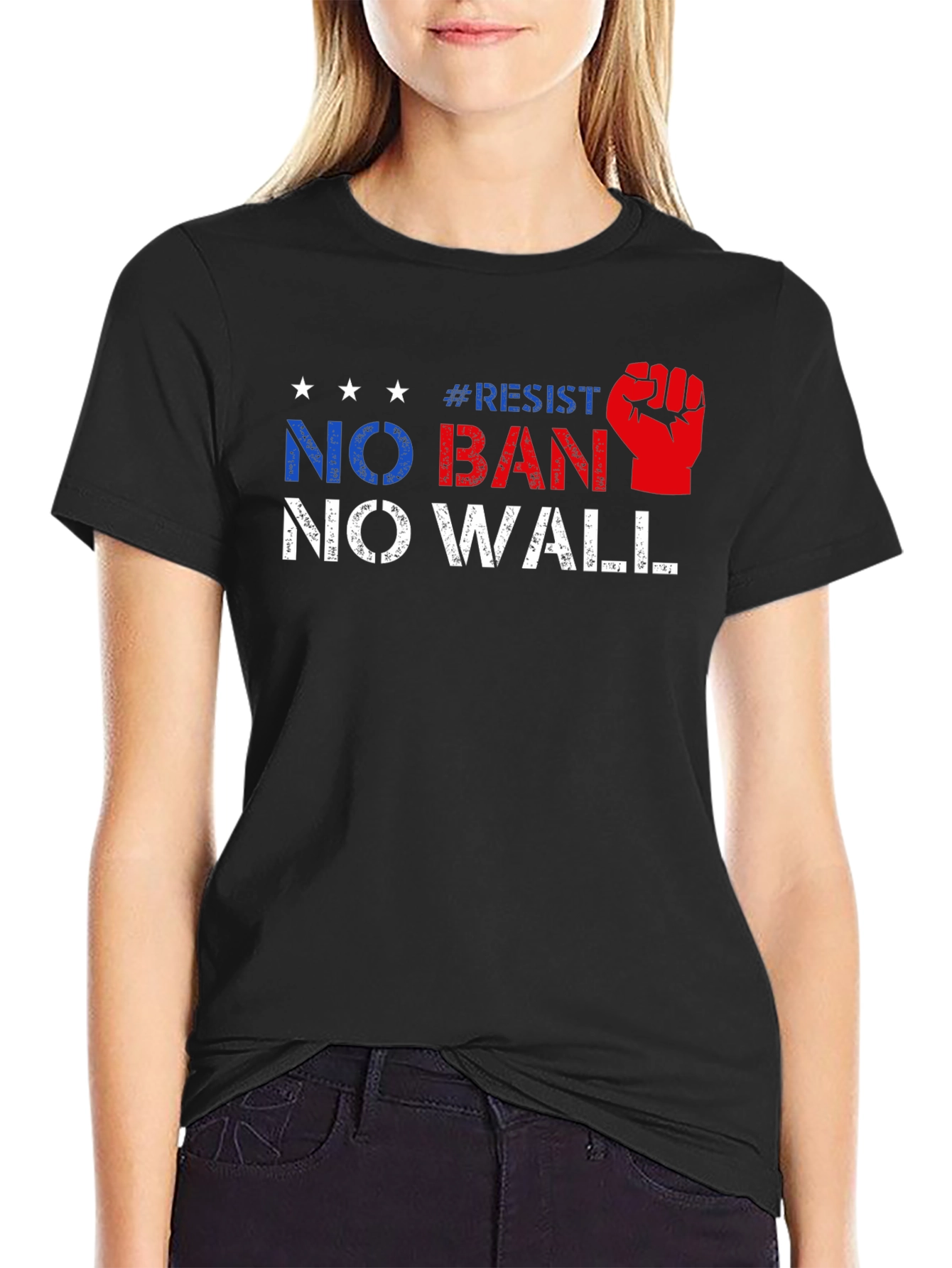 Resist No Ban No Wall Political T-Shirt