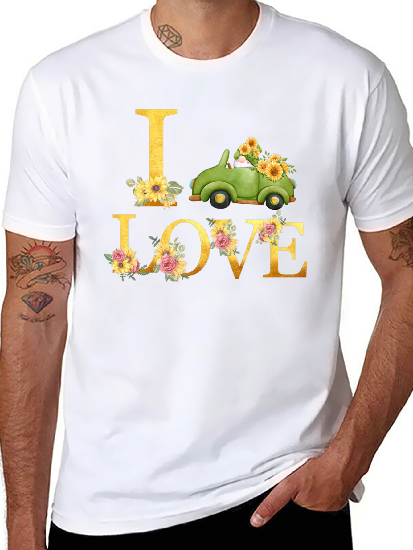 I Love Truck Sunflower Graphic T-Shirt