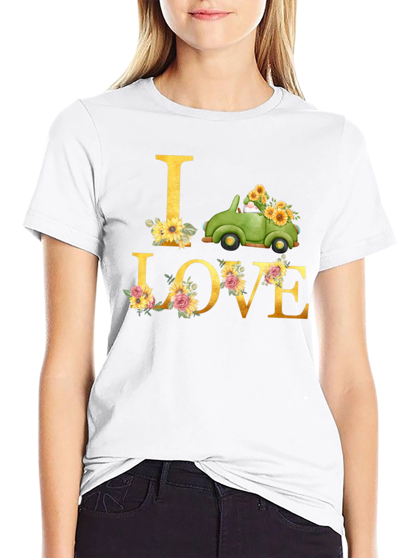 I Love Truck Sunflower Graphic T-Shirt