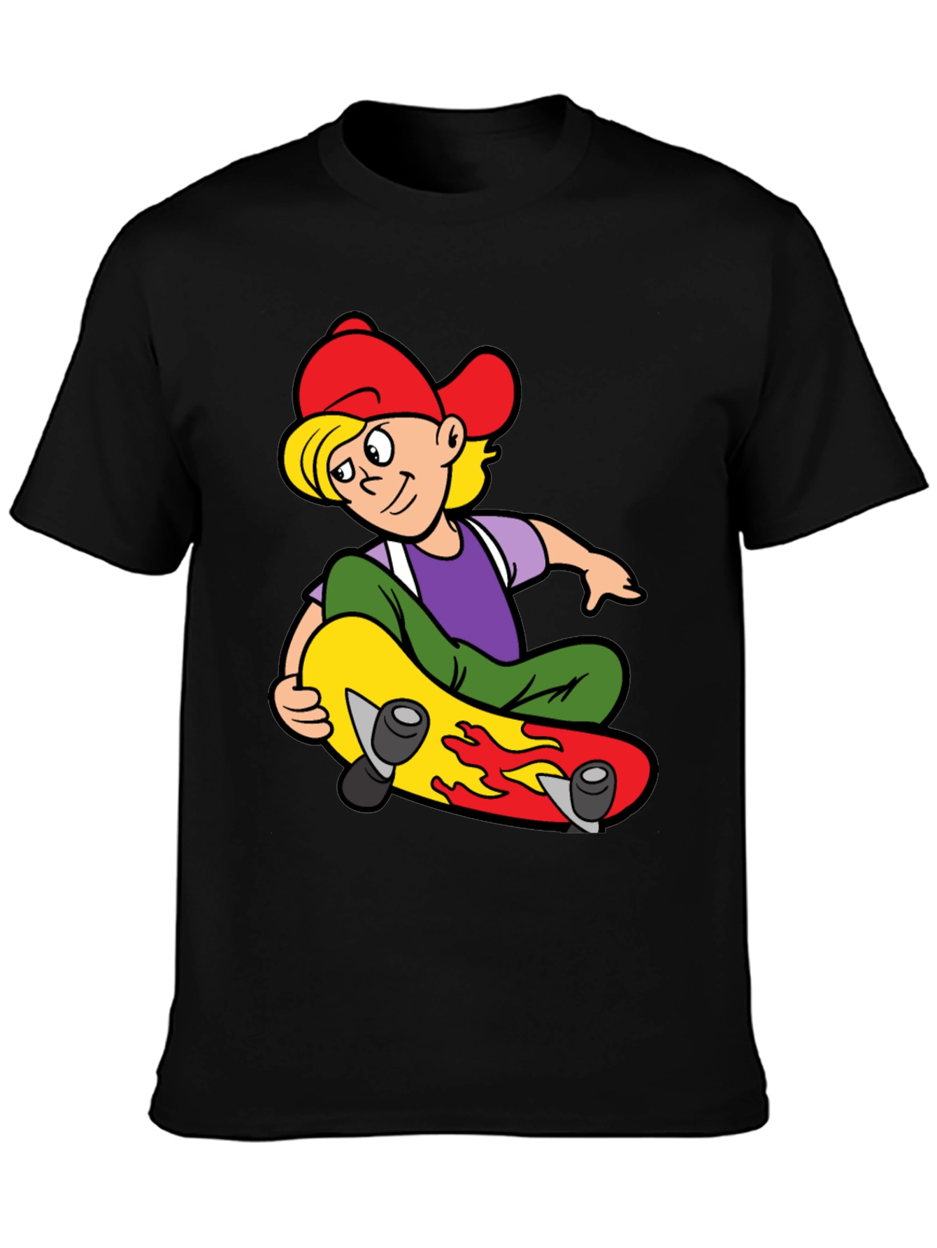 Skateboarding Boy Graphic Tee - Cool Black T-Shirt