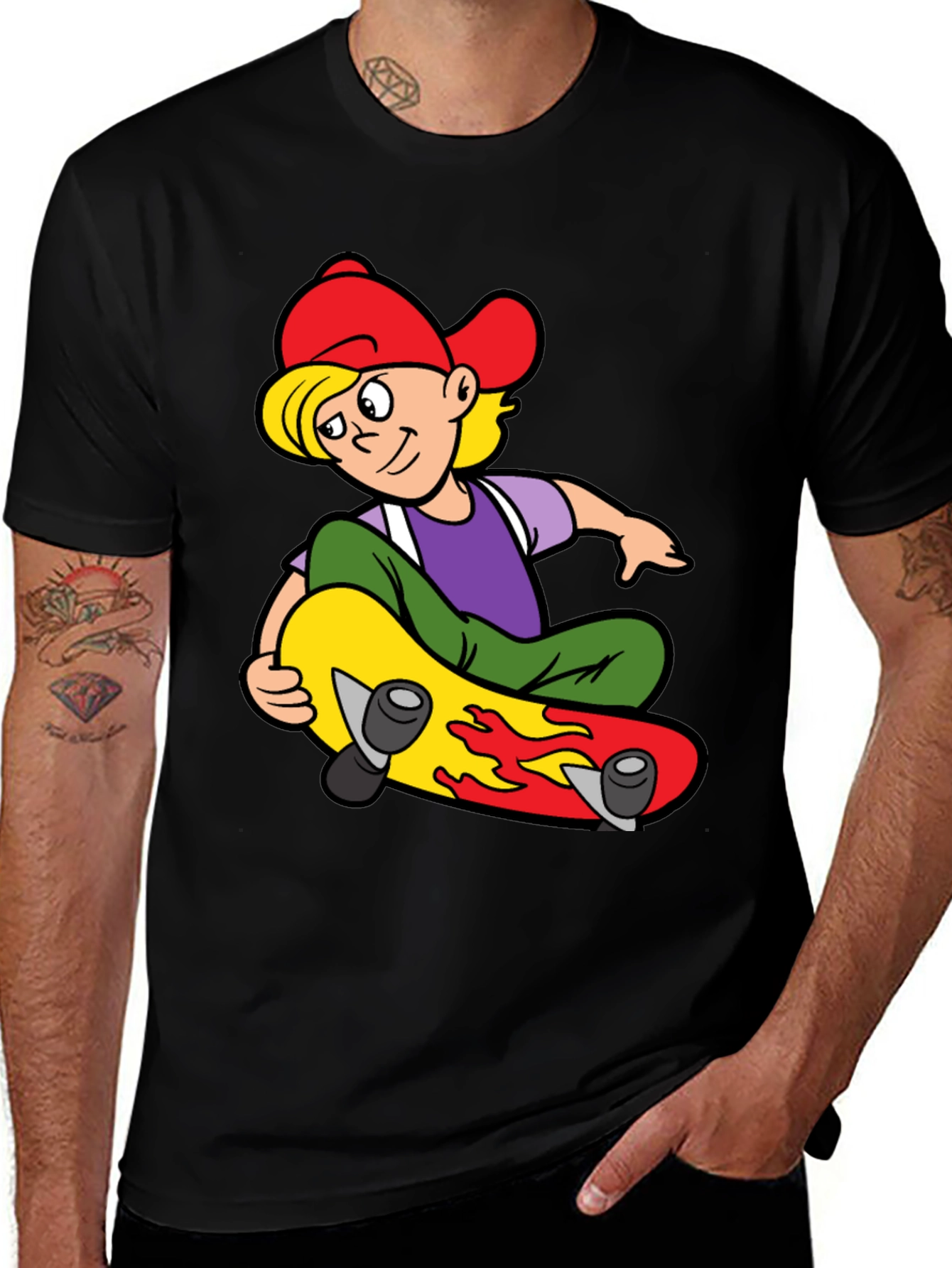 Skateboarding Boy Graphic Tee - Cool Black T-Shirt