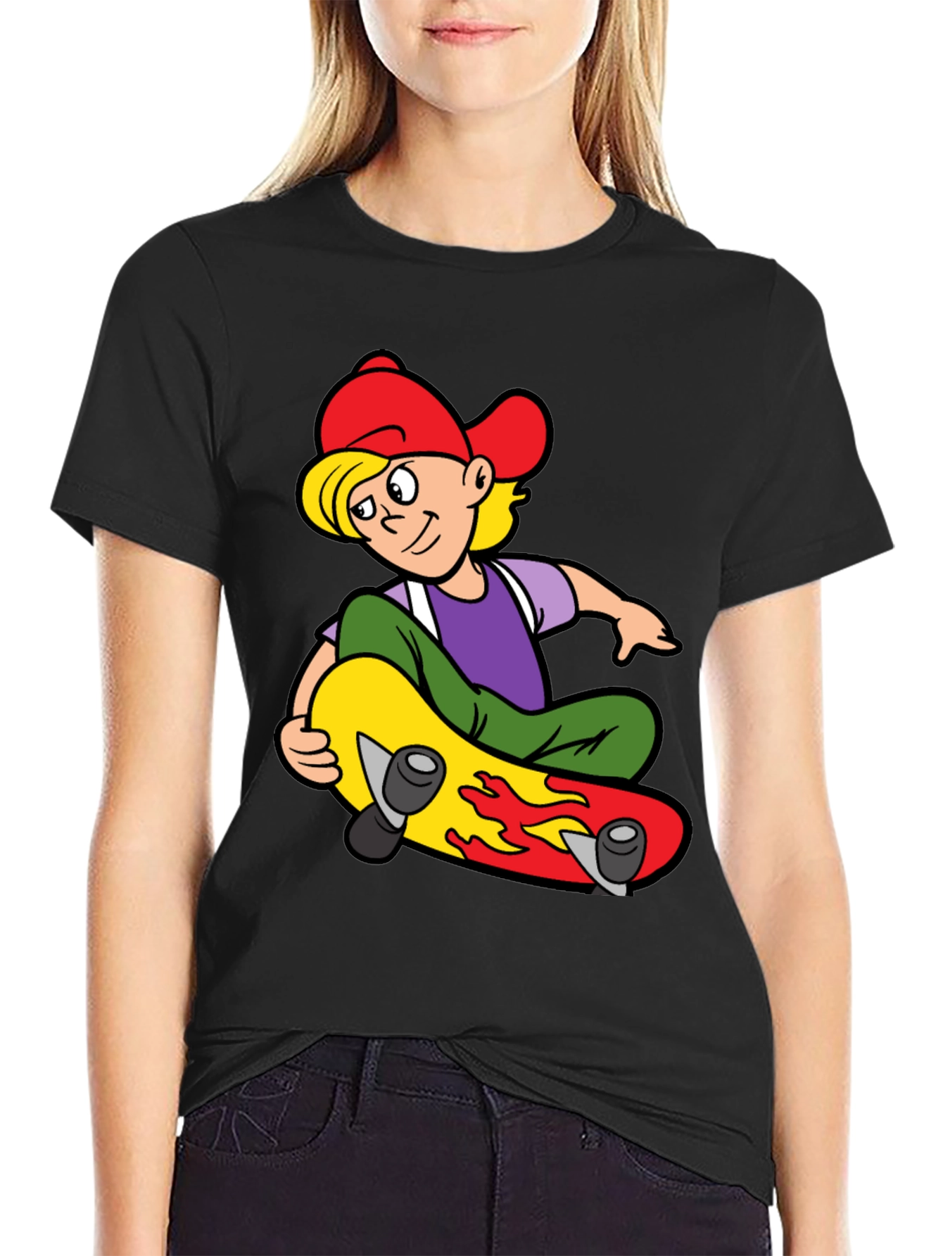 Skateboarding Boy Graphic Tee - Cool Black T-Shirt