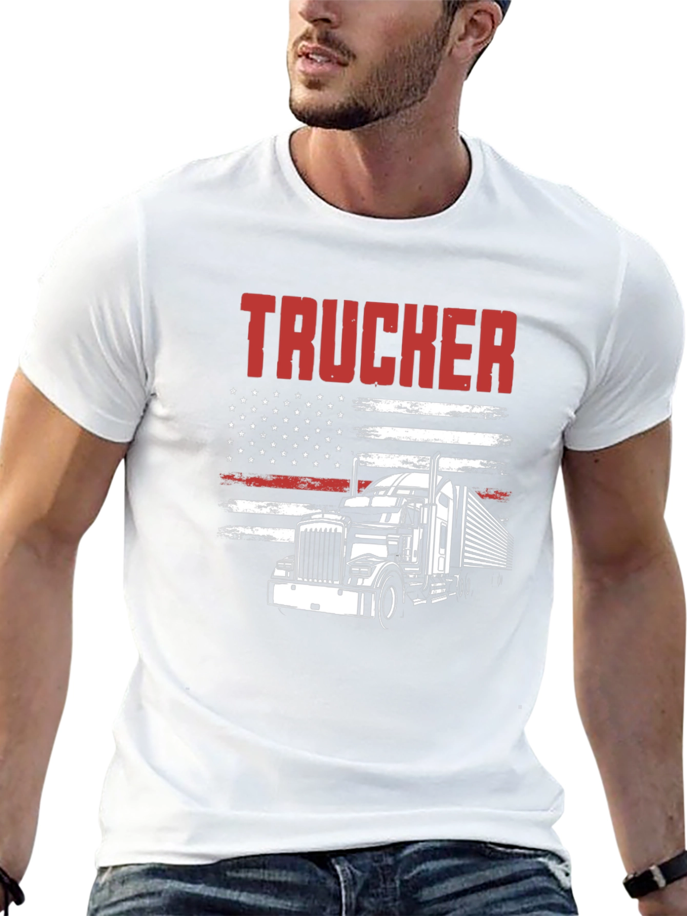 Trucker Graphic T-Shirt - American Flag Design