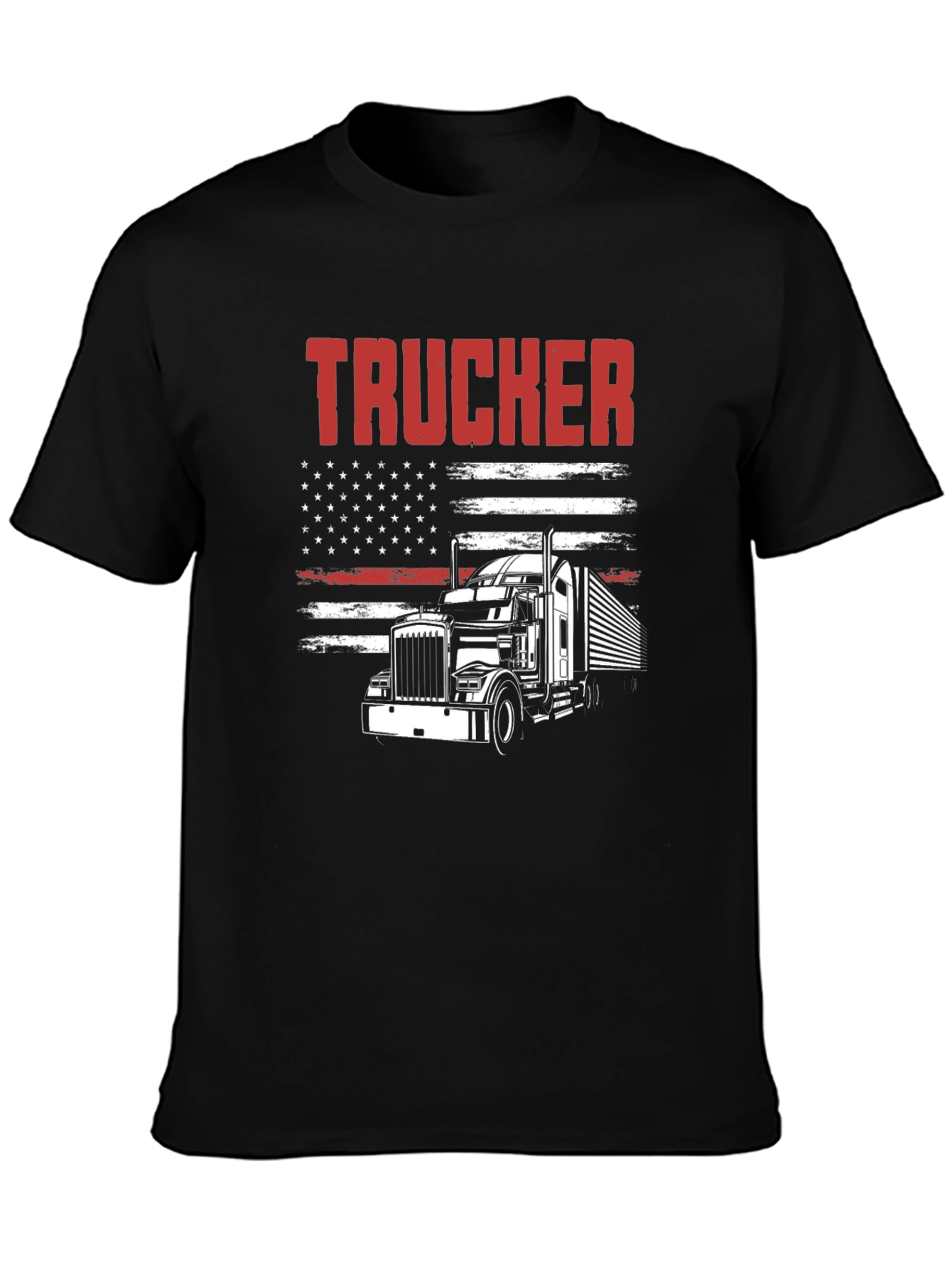 Trucker Graphic T-Shirt - American Flag Design