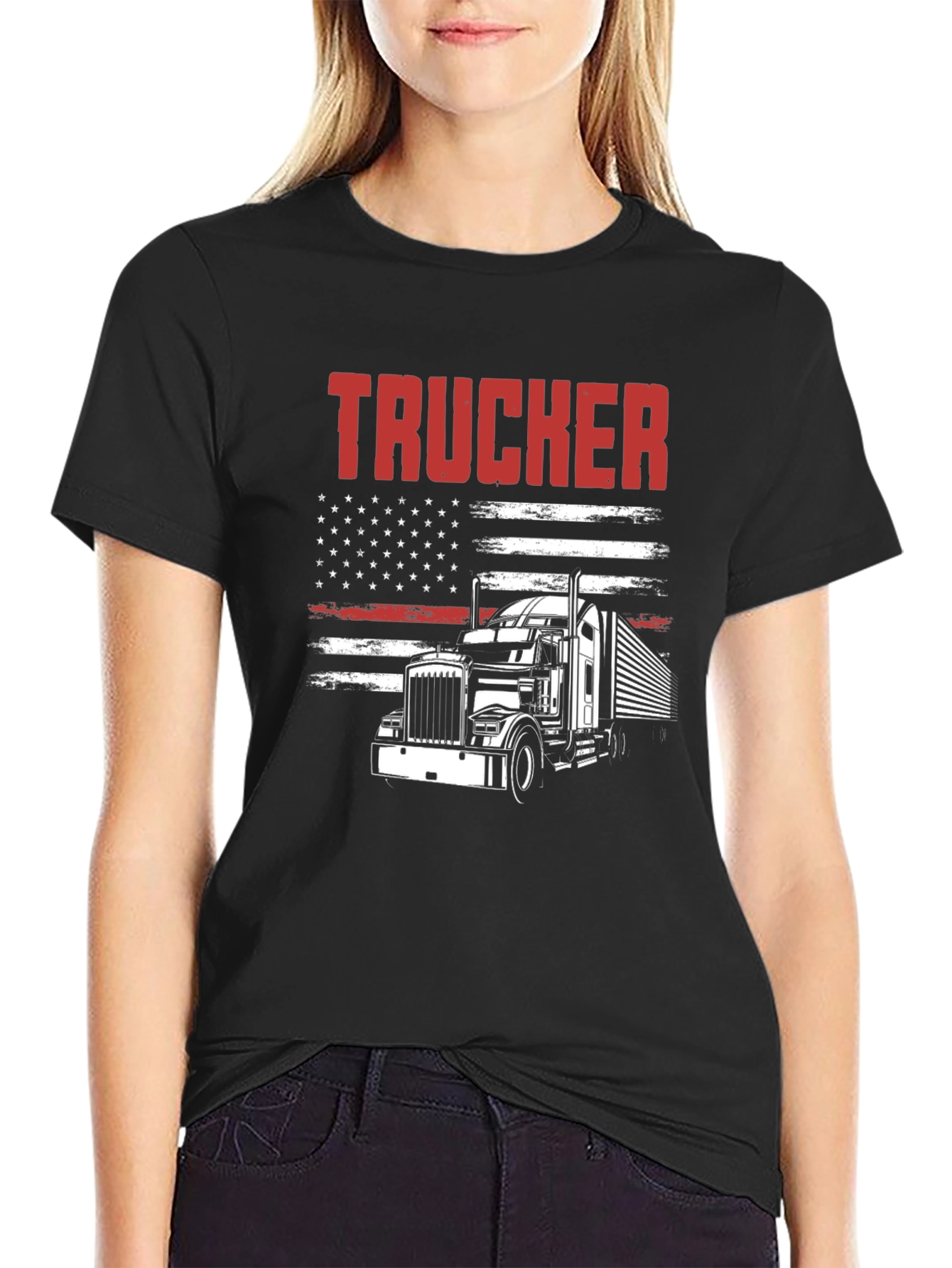 Trucker Graphic T-Shirt - American Flag Design