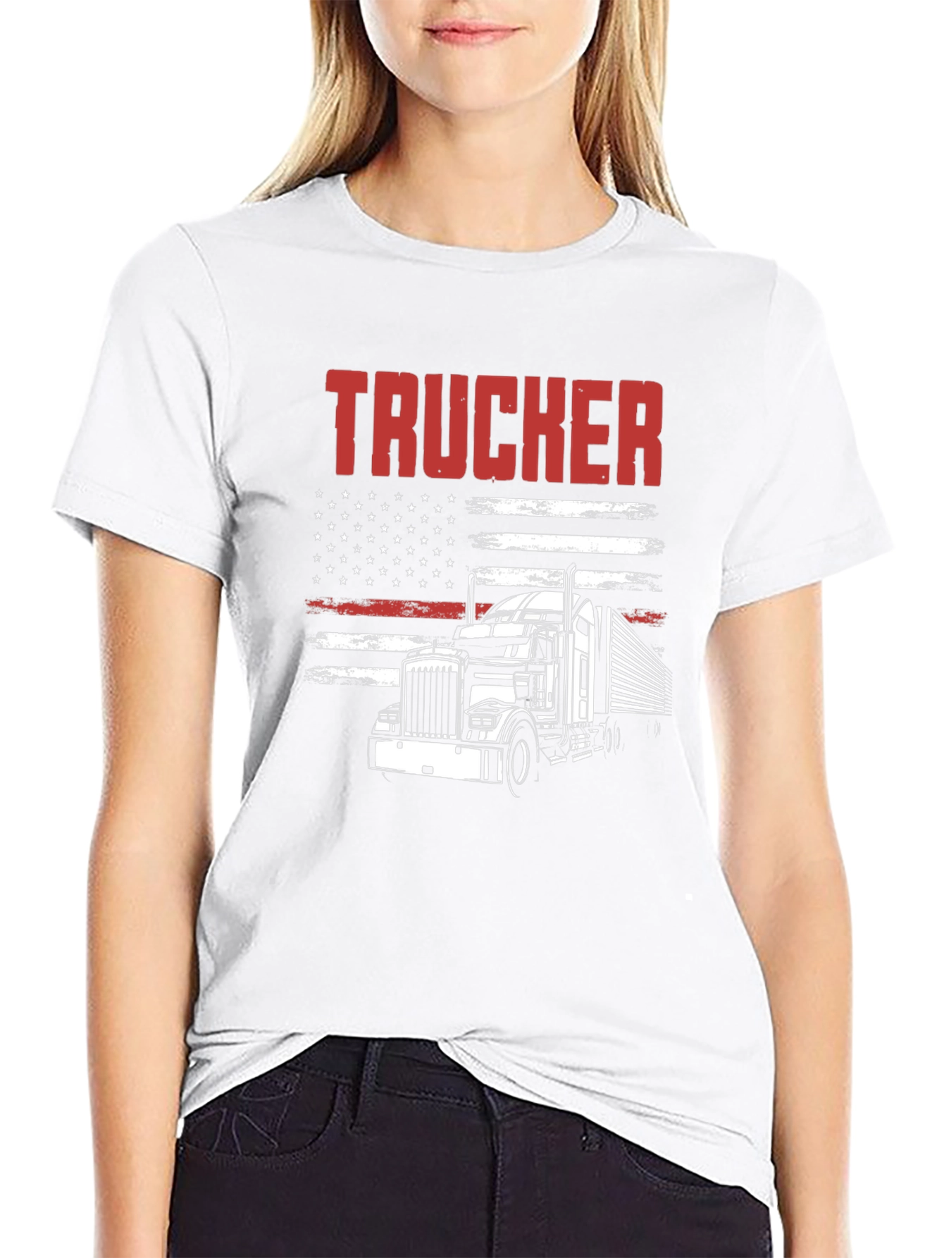 Trucker Graphic T-Shirt - American Flag Design