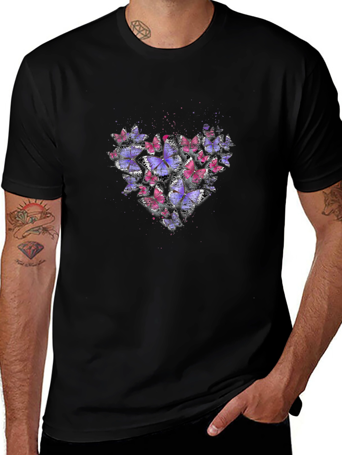 Butterfly Heart Graphic Tee - Stylish Black Shirt