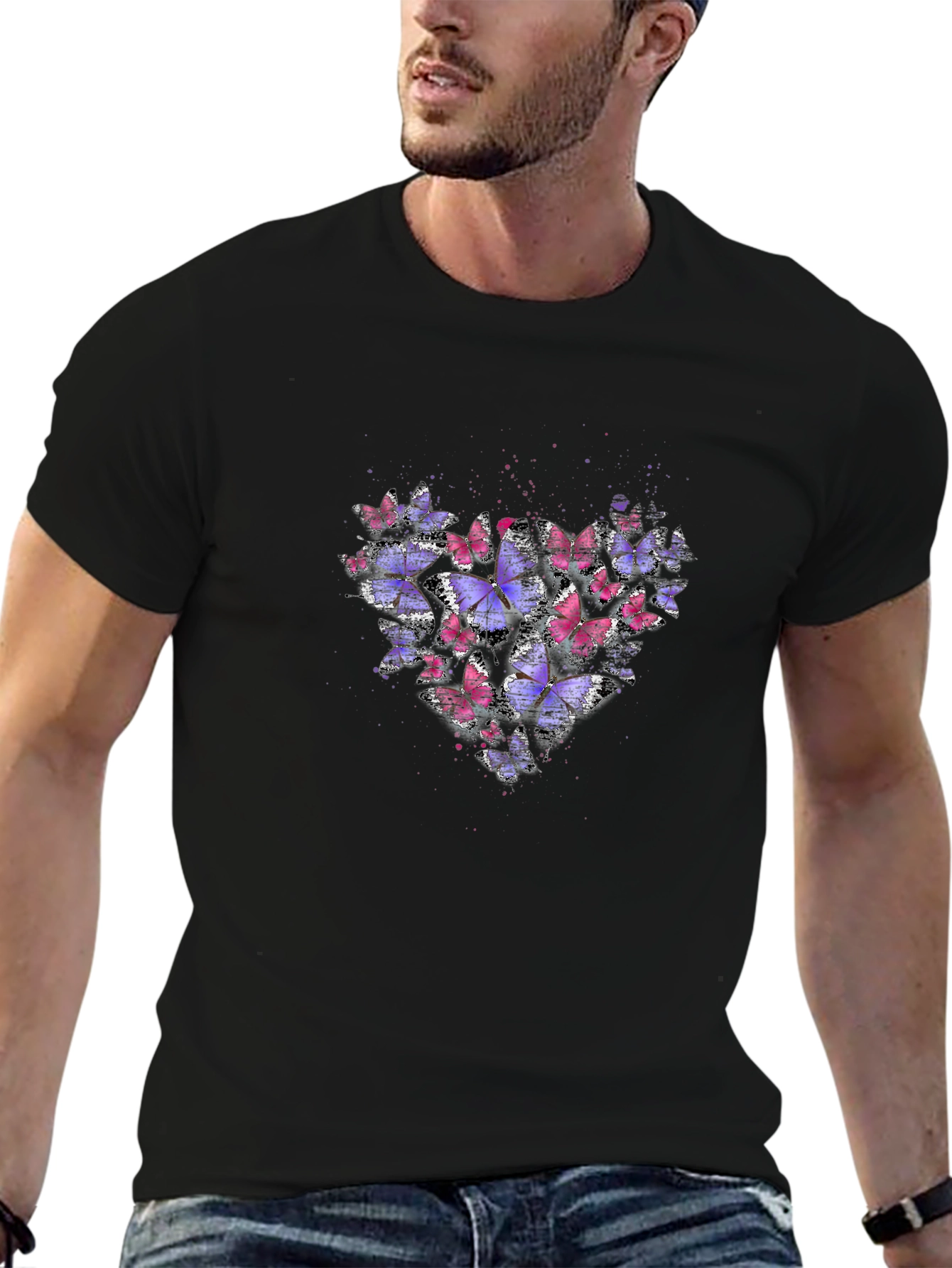 Butterfly Heart Graphic Tee - Stylish Black Shirt