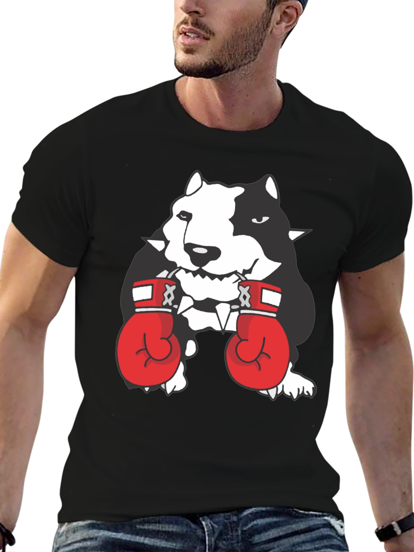 Dog Boxer Graphic Tee - Black Cotton T-Shirt