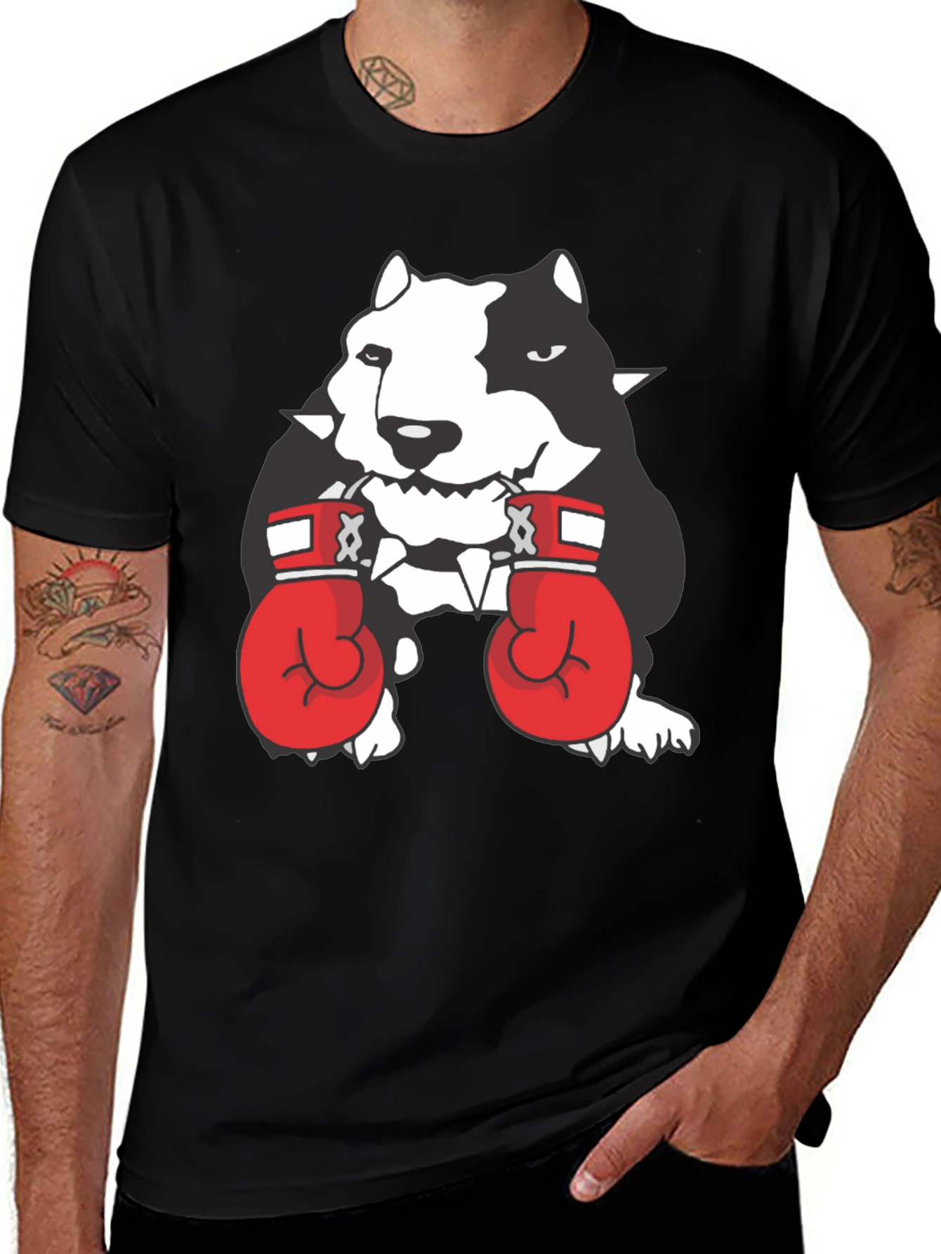 Dog Boxer Graphic Tee - Black Cotton T-Shirt