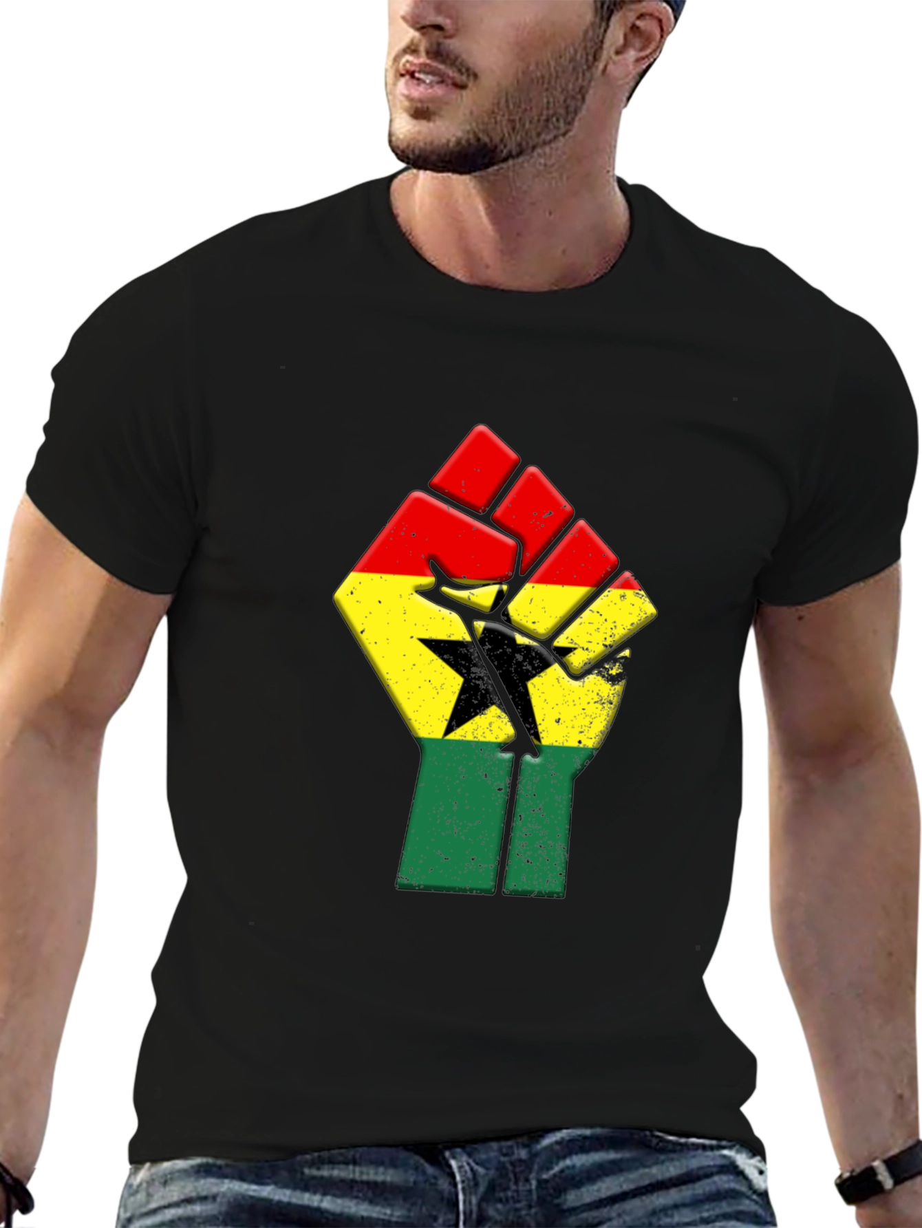 Ghana Flag Fist Graphic T-Shirt - Black