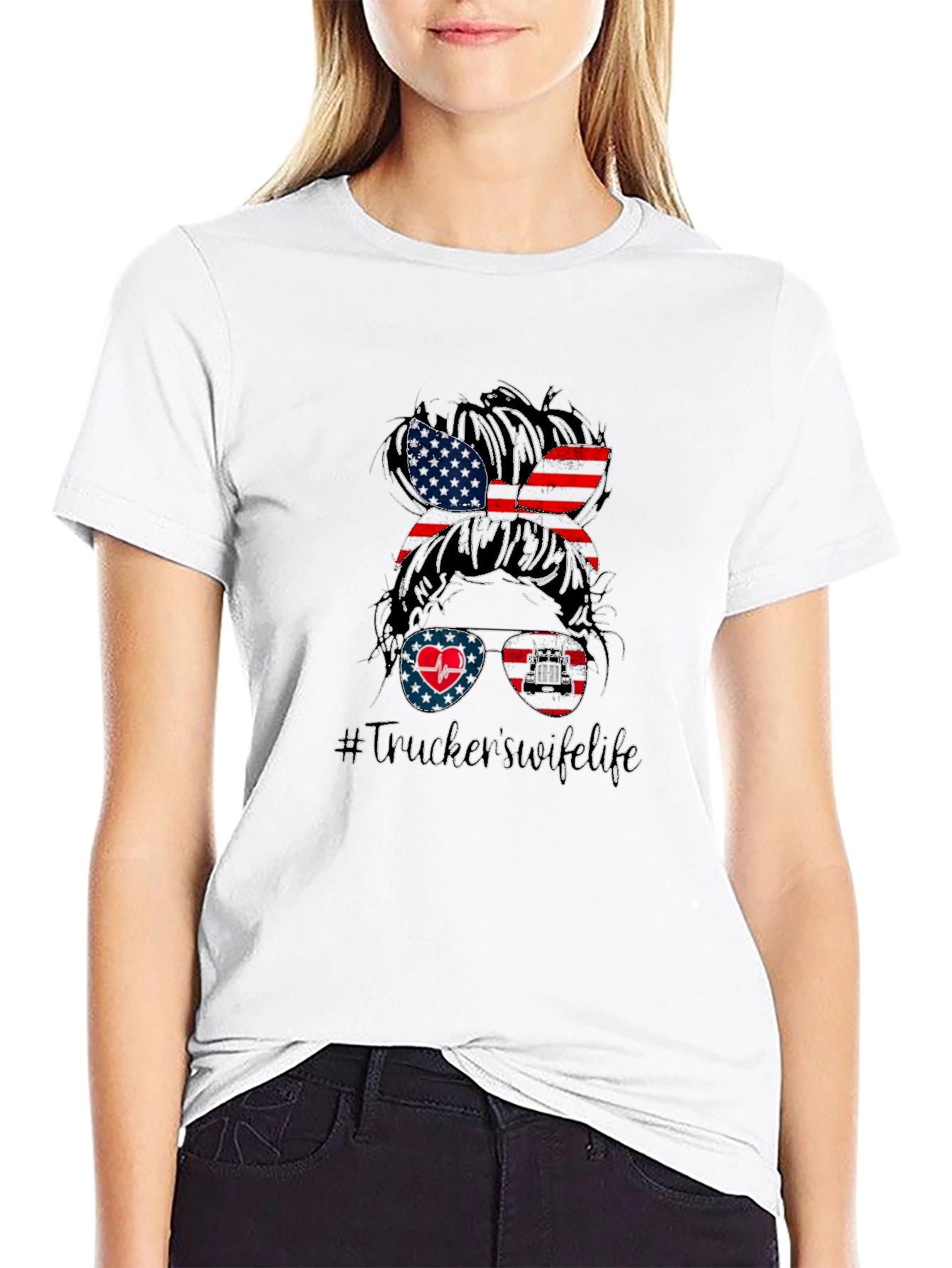 Trucker Wife Life Messy Bun T-Shirt