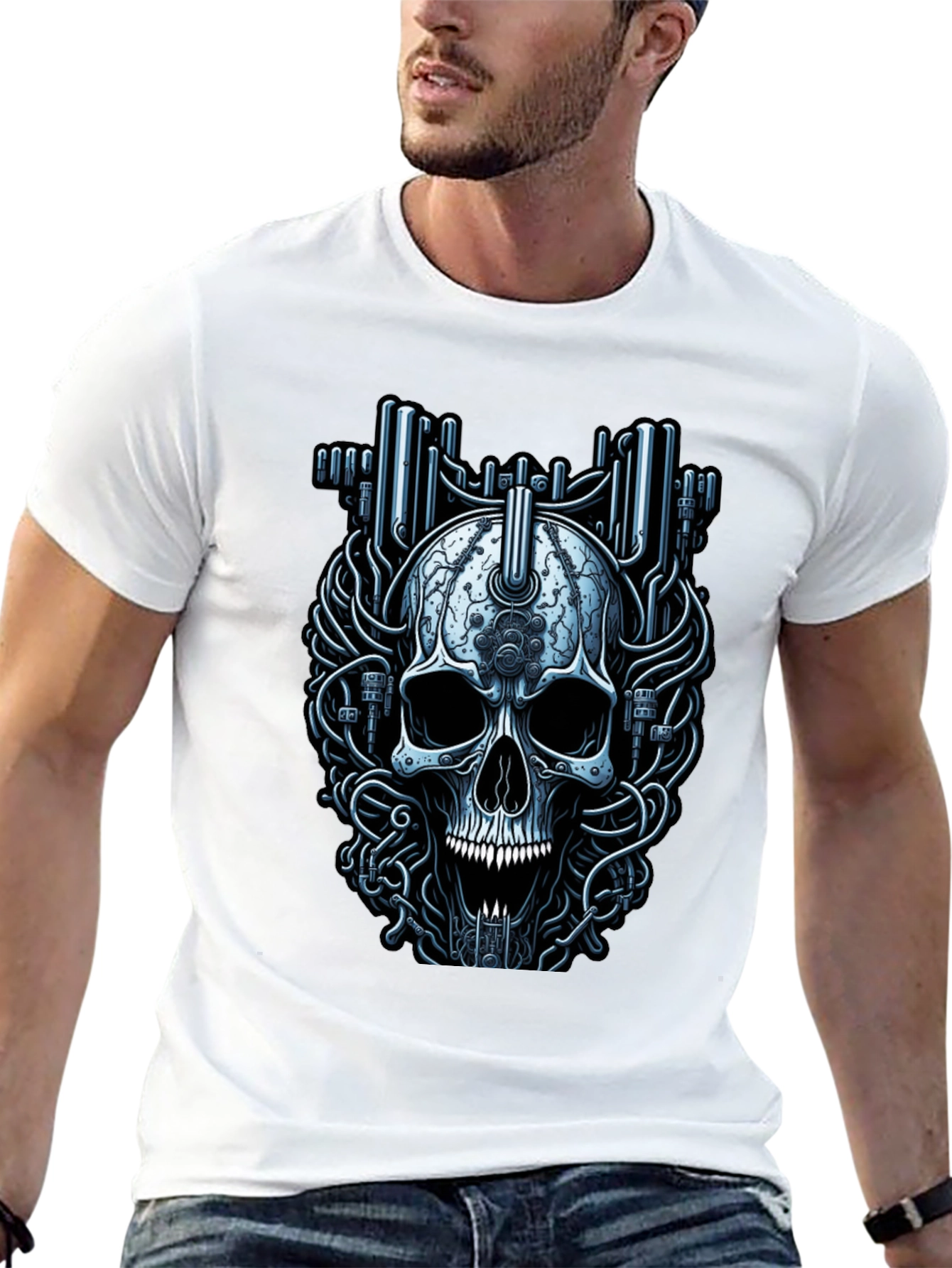 Cyberpunk Skull Graphic T-Shirt