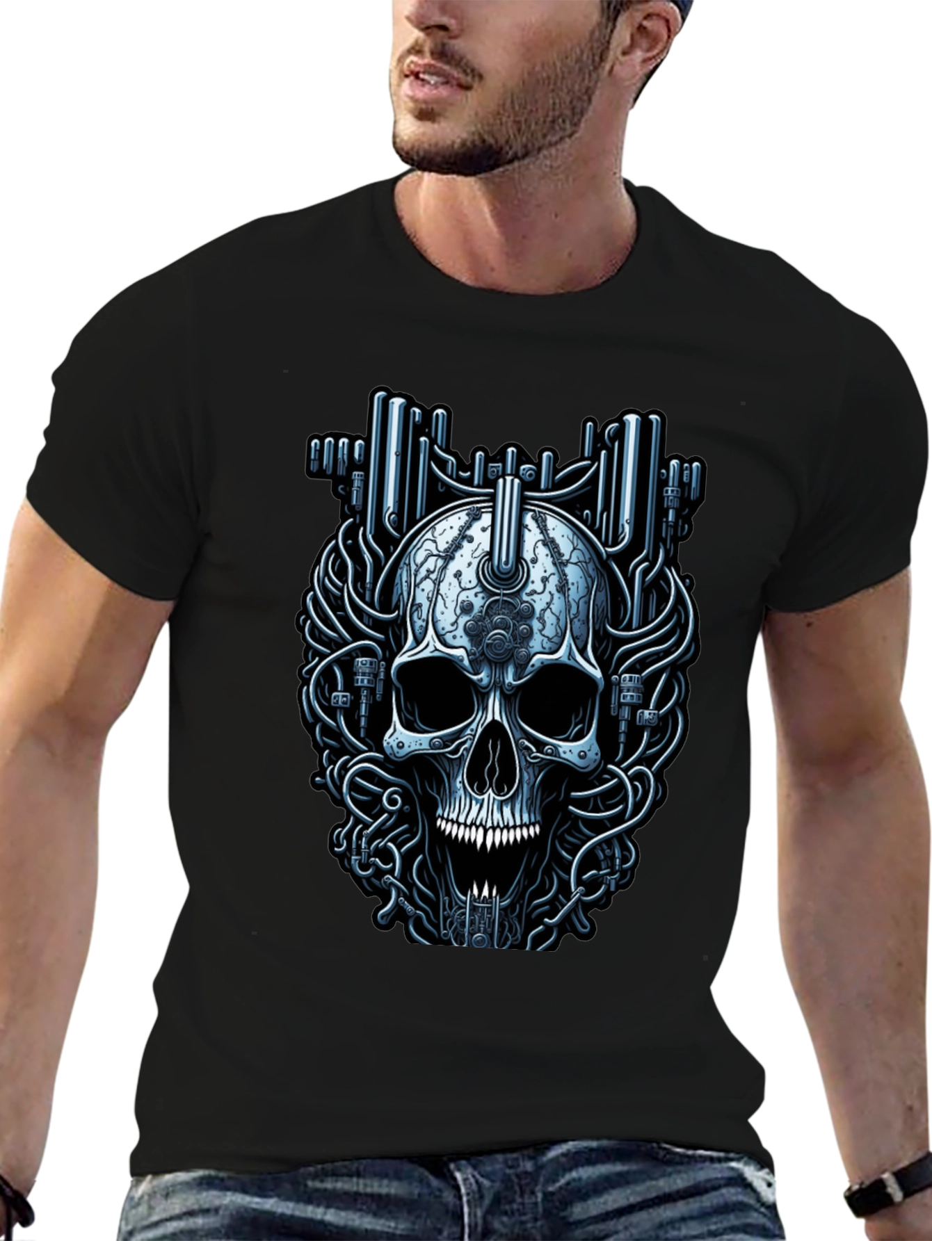 Cyberpunk Skull Graphic T-Shirt