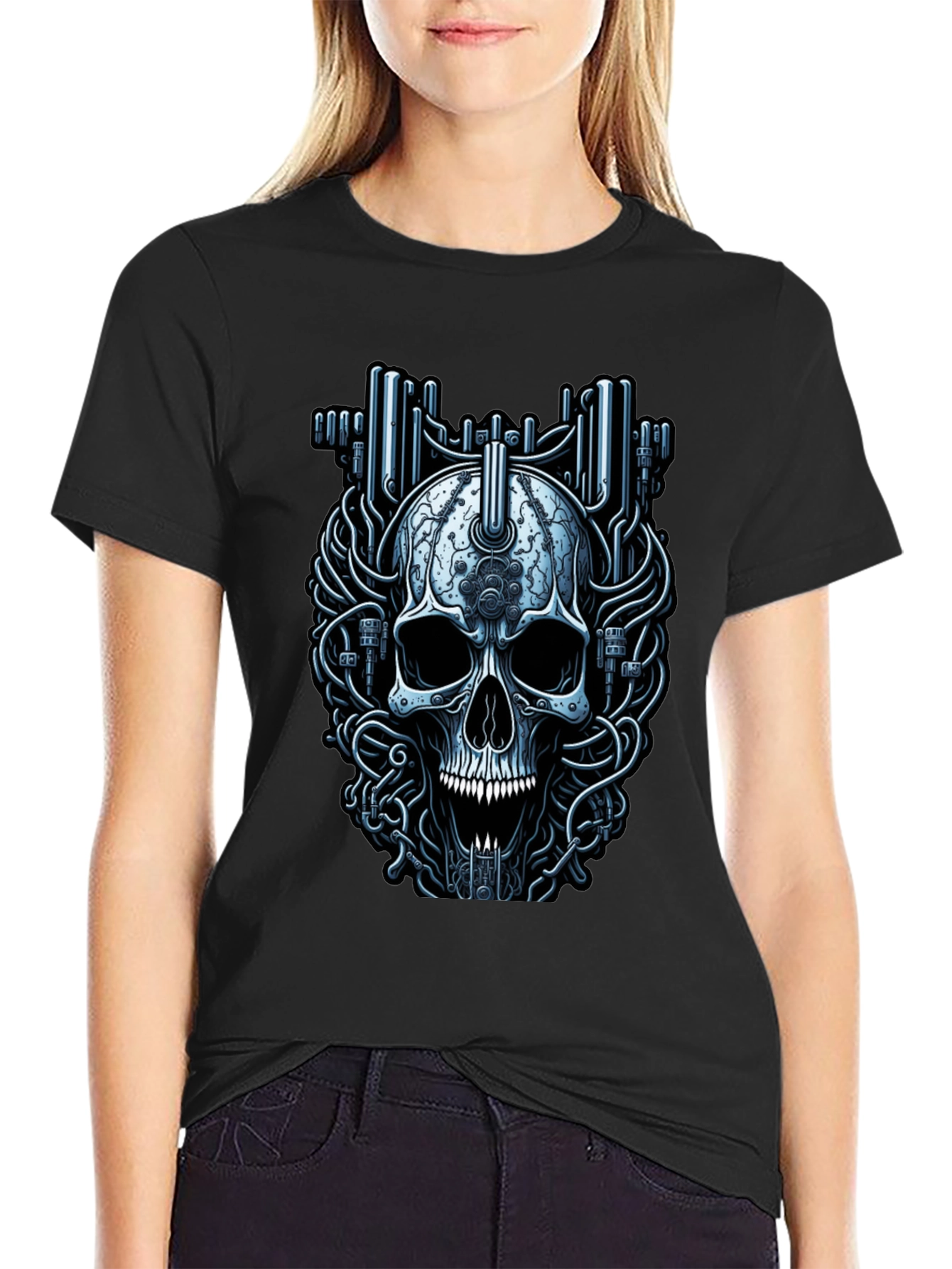 Cyberpunk Skull Graphic T-Shirt