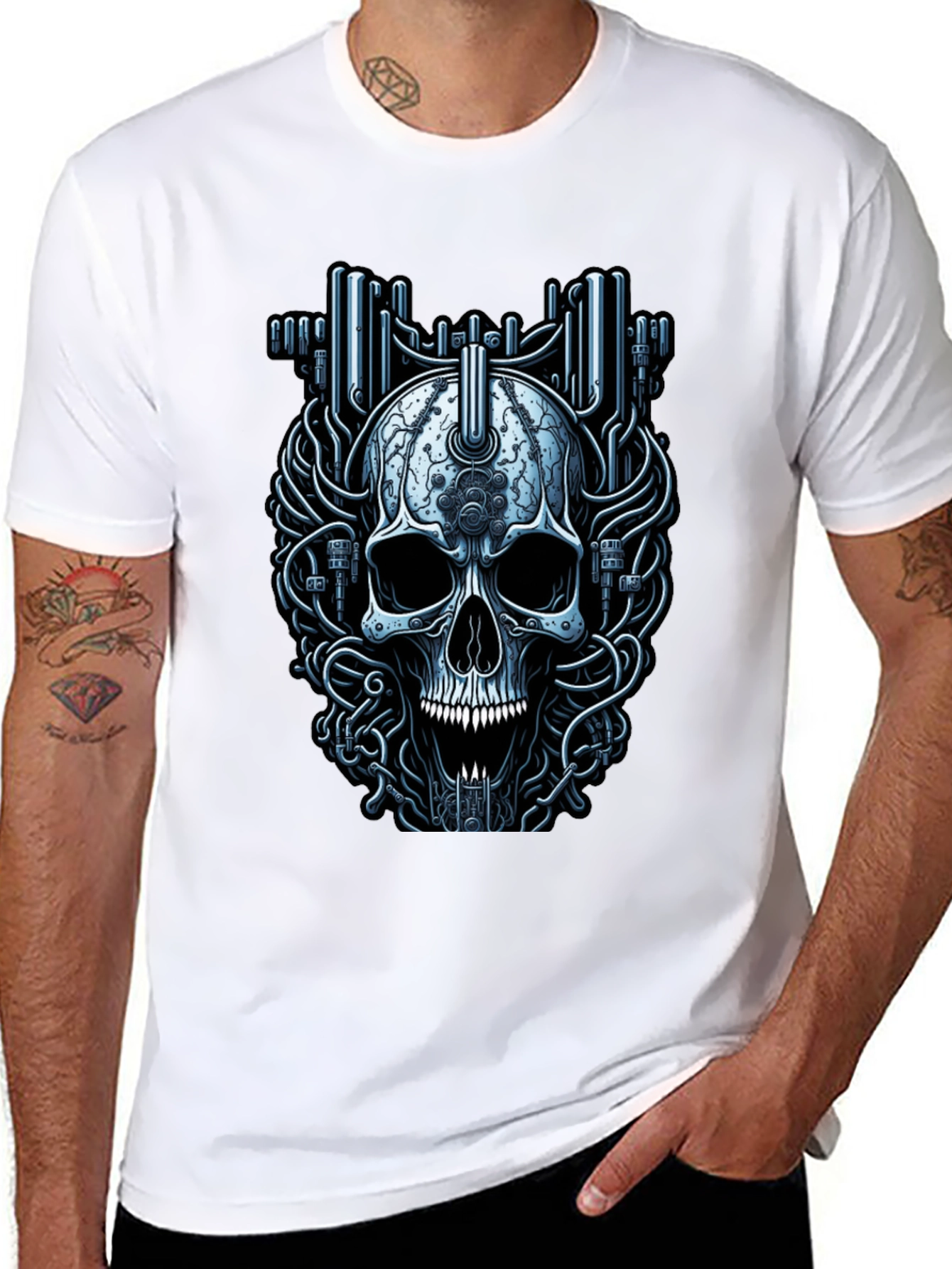 Cyberpunk Skull Graphic T-Shirt