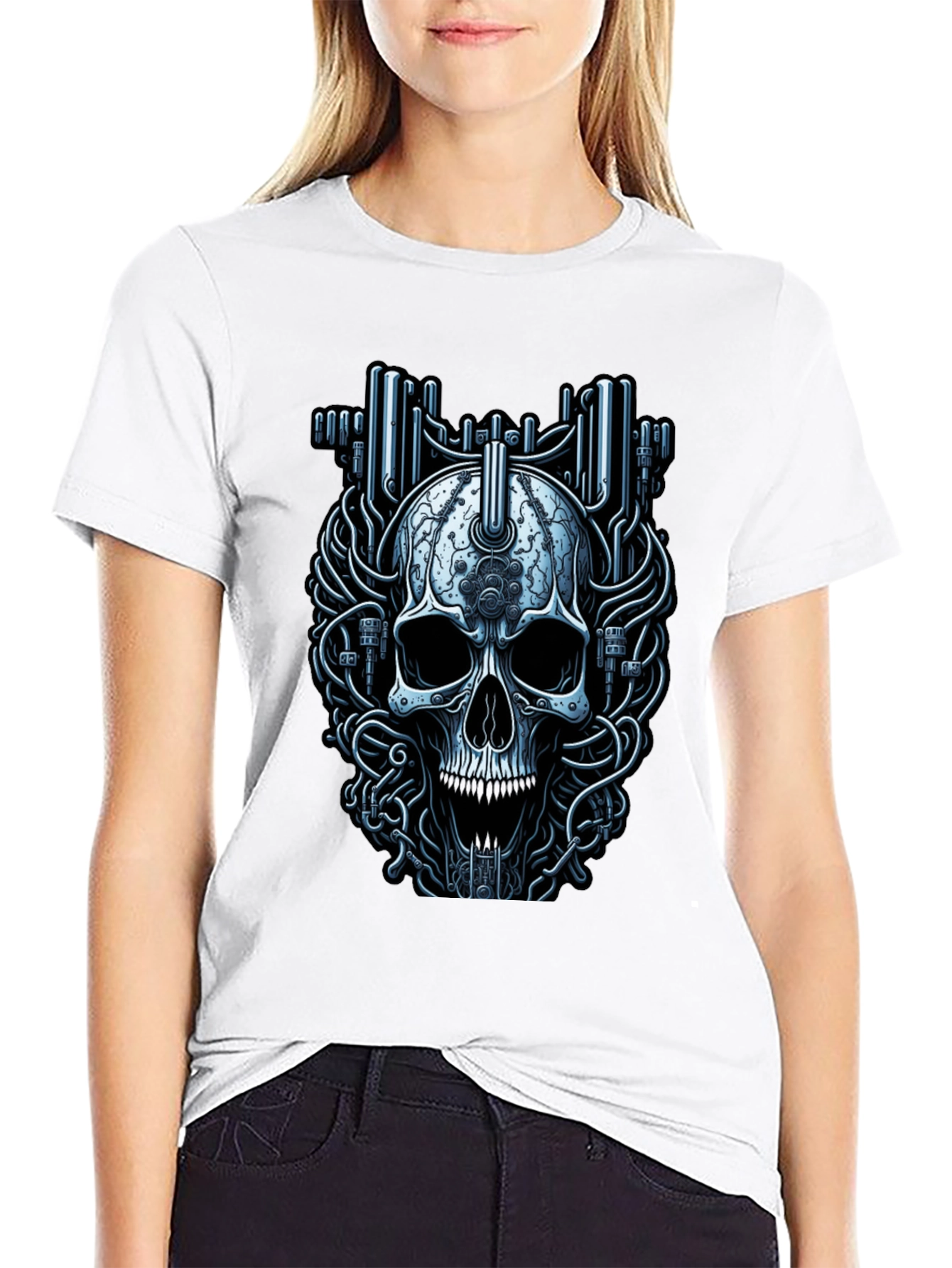 Cyberpunk Skull Graphic T-Shirt