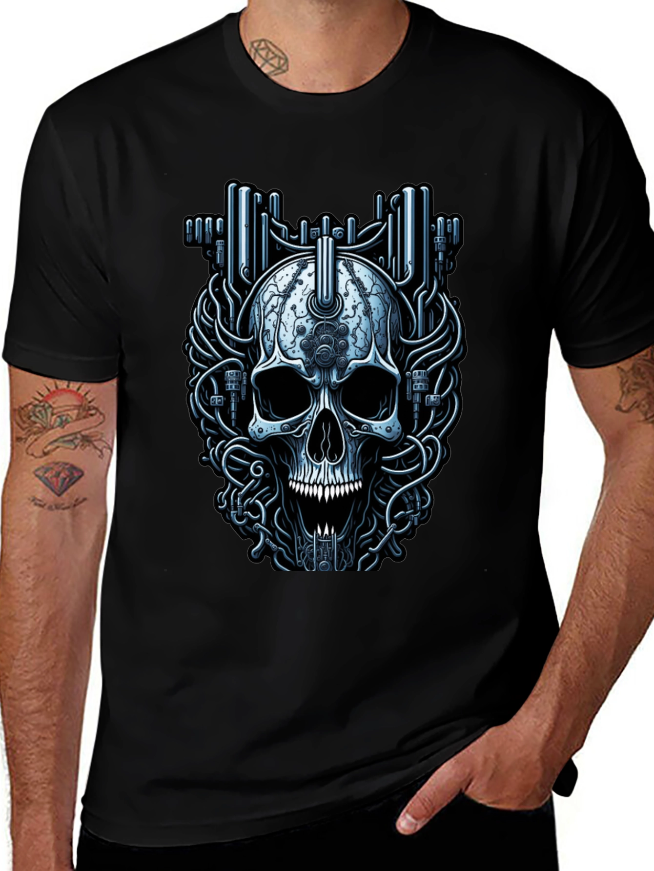Cyberpunk Skull Graphic T-Shirt