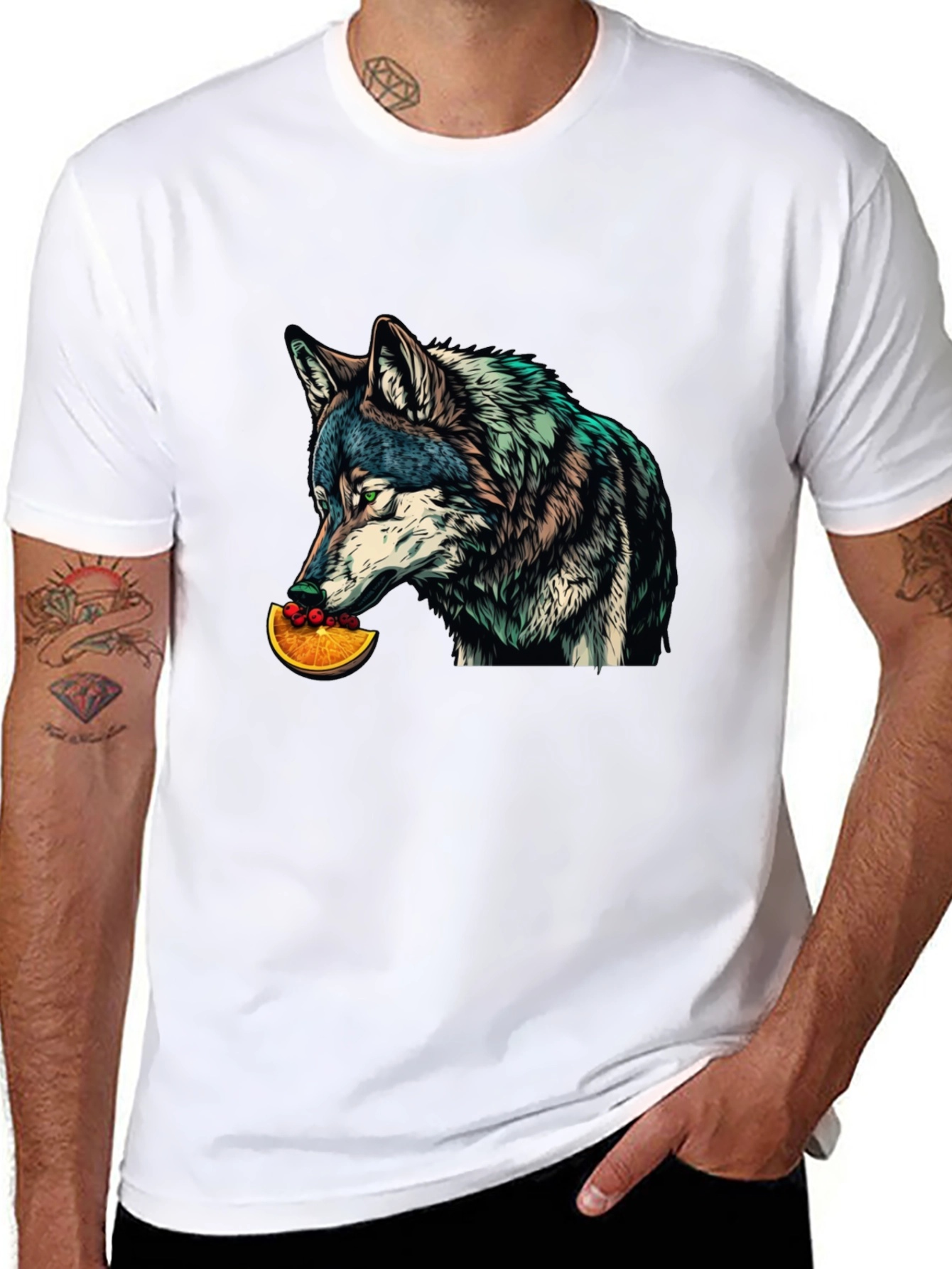 Wolf Eats Orange Slice Graphic T-Shirt