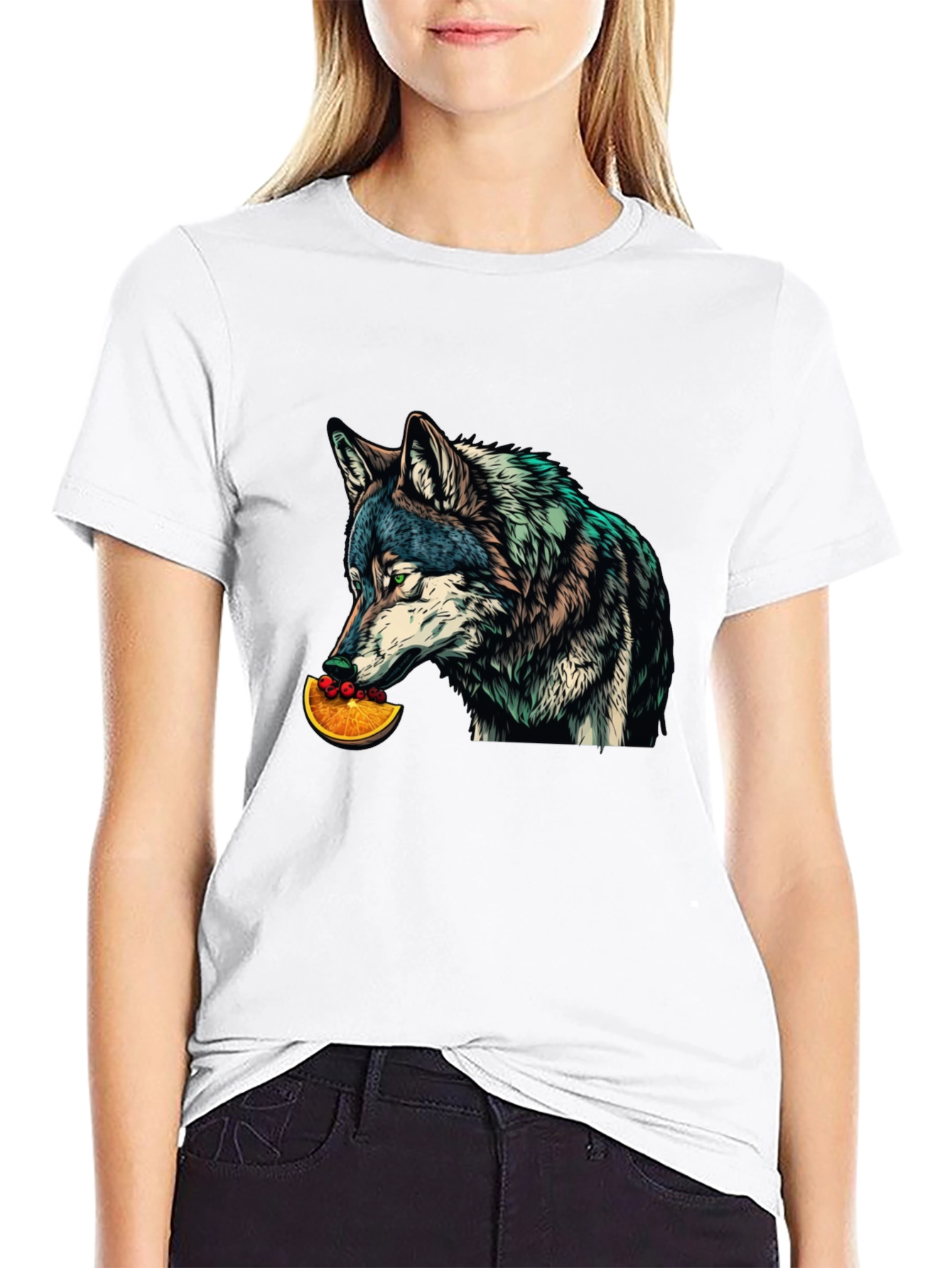 Wolf Eats Orange Slice Graphic T-Shirt