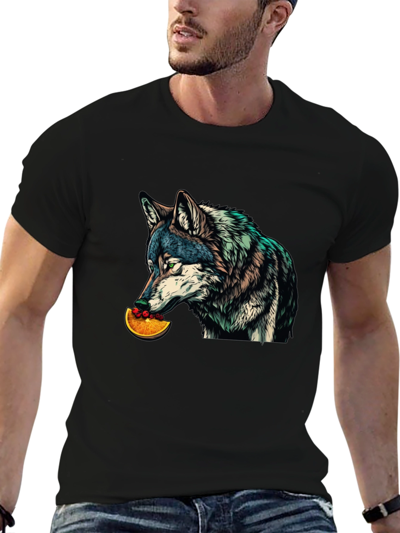 Wolf Eats Orange Slice Graphic T-Shirt