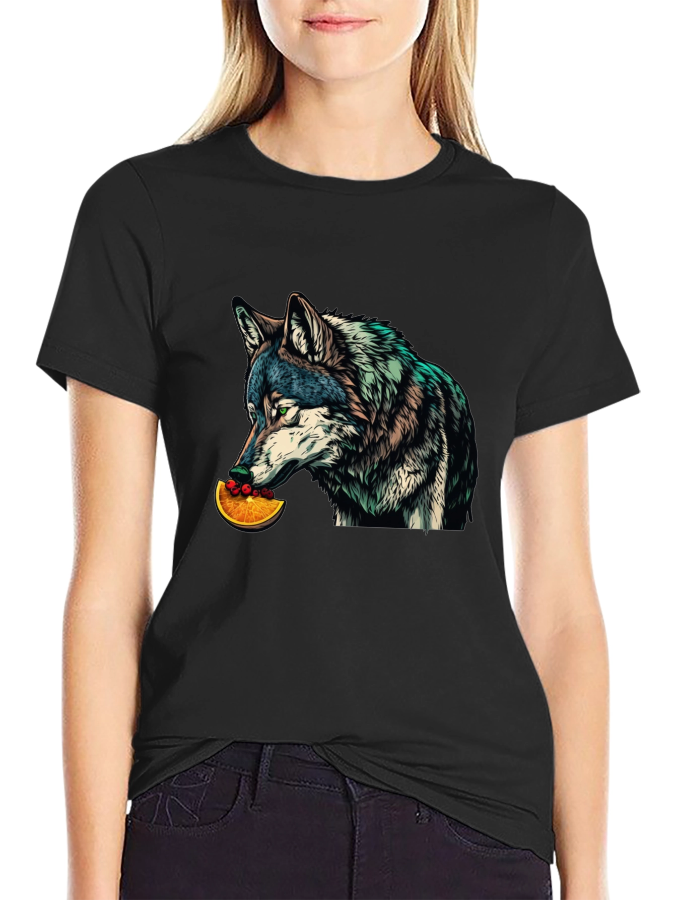 Wolf Eats Orange Slice Graphic T-Shirt