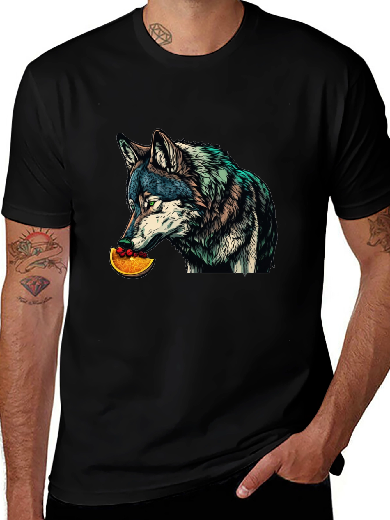 Wolf Eats Orange Slice Graphic T-Shirt