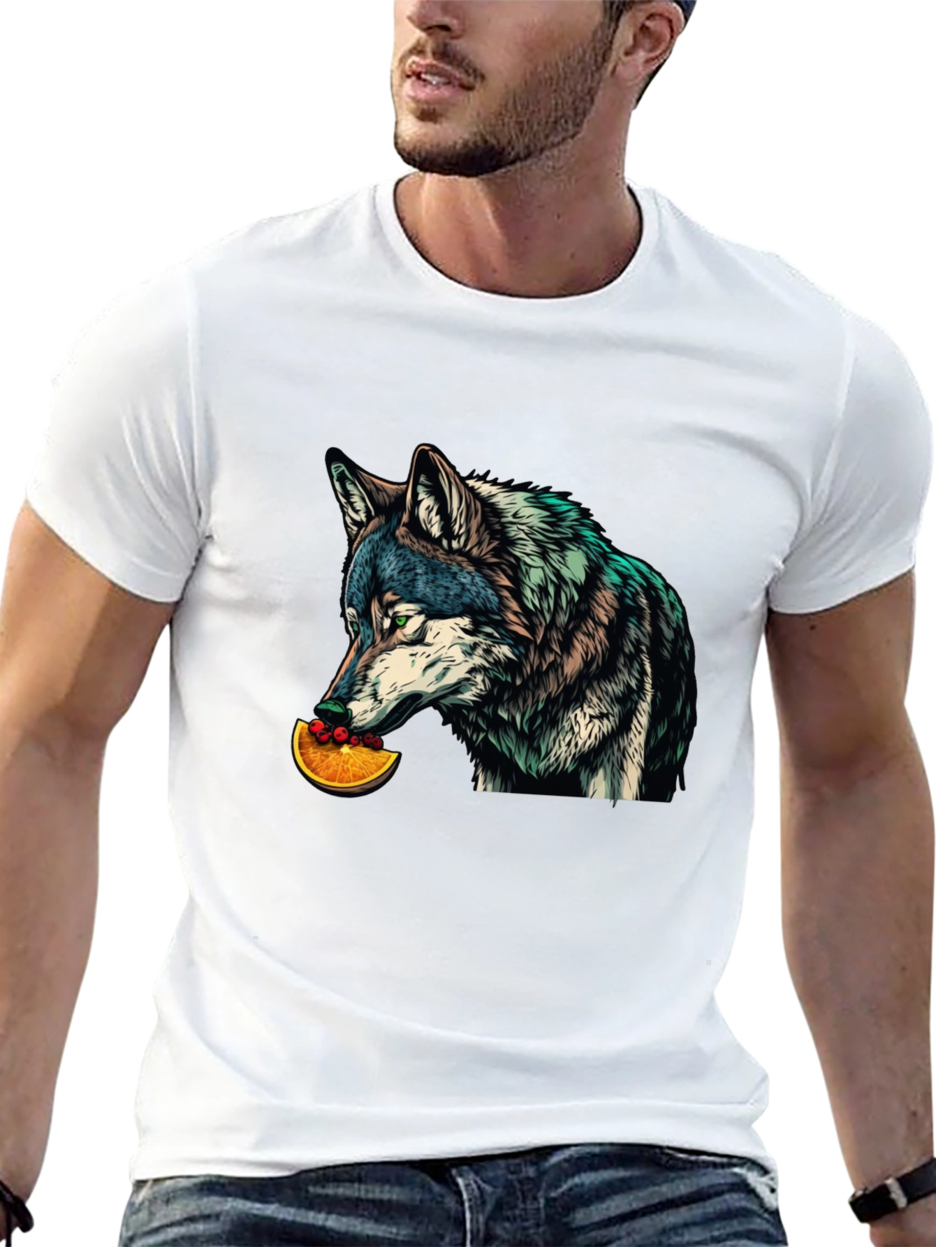 Wolf Eats Orange Slice Graphic T-Shirt
