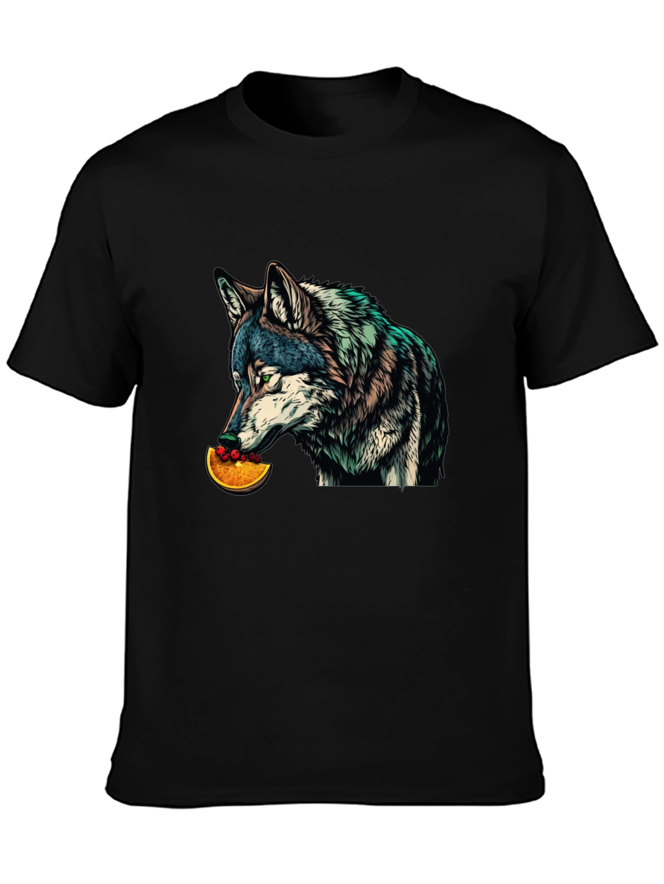 Wolf Eats Orange Slice Graphic T-Shirt