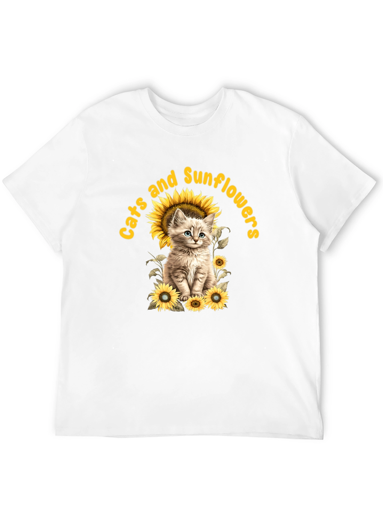 Cats and Sunflowers Black T-Shirt