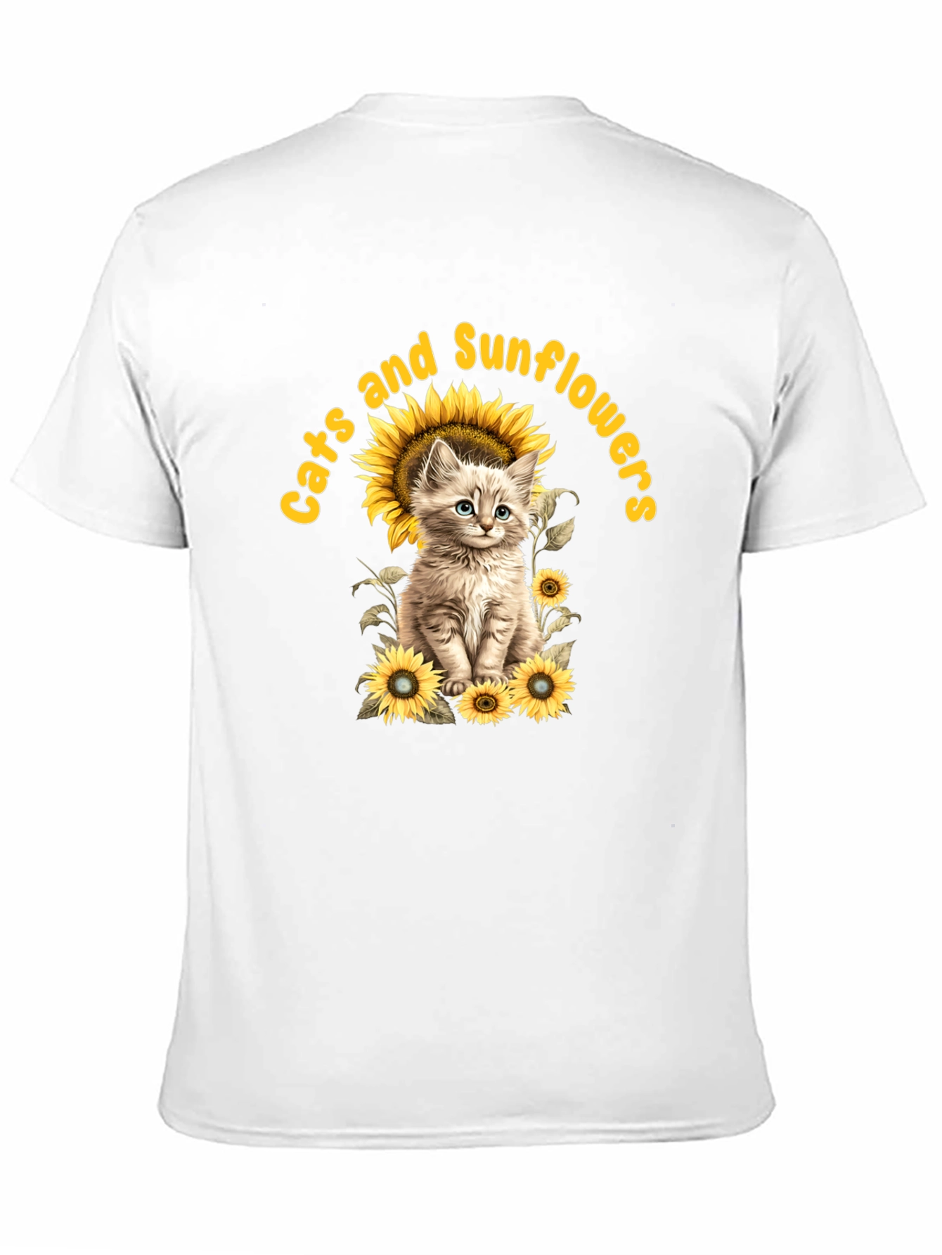 Cats and Sunflowers Black T-Shirt