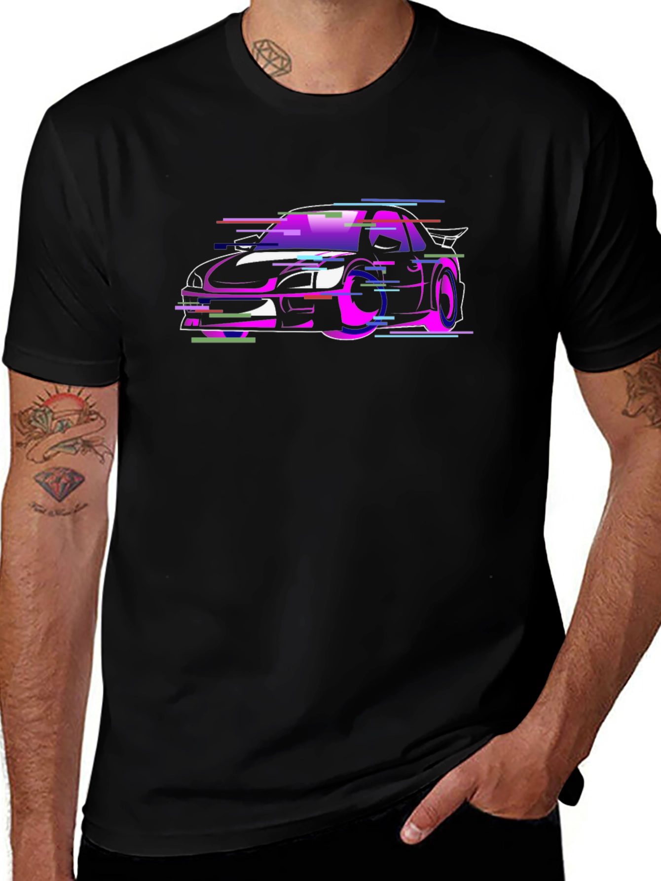 Vaporwave Car Graphic Black T-Shirt
