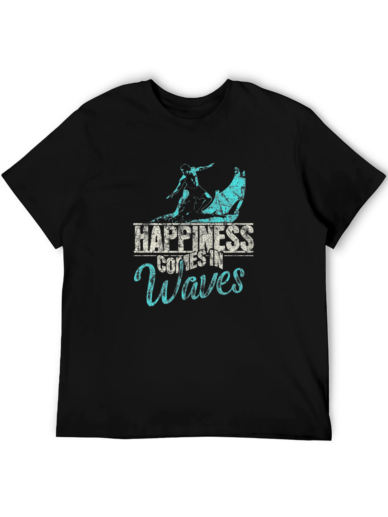 Happiness Comes in Waves Black T-Shirt