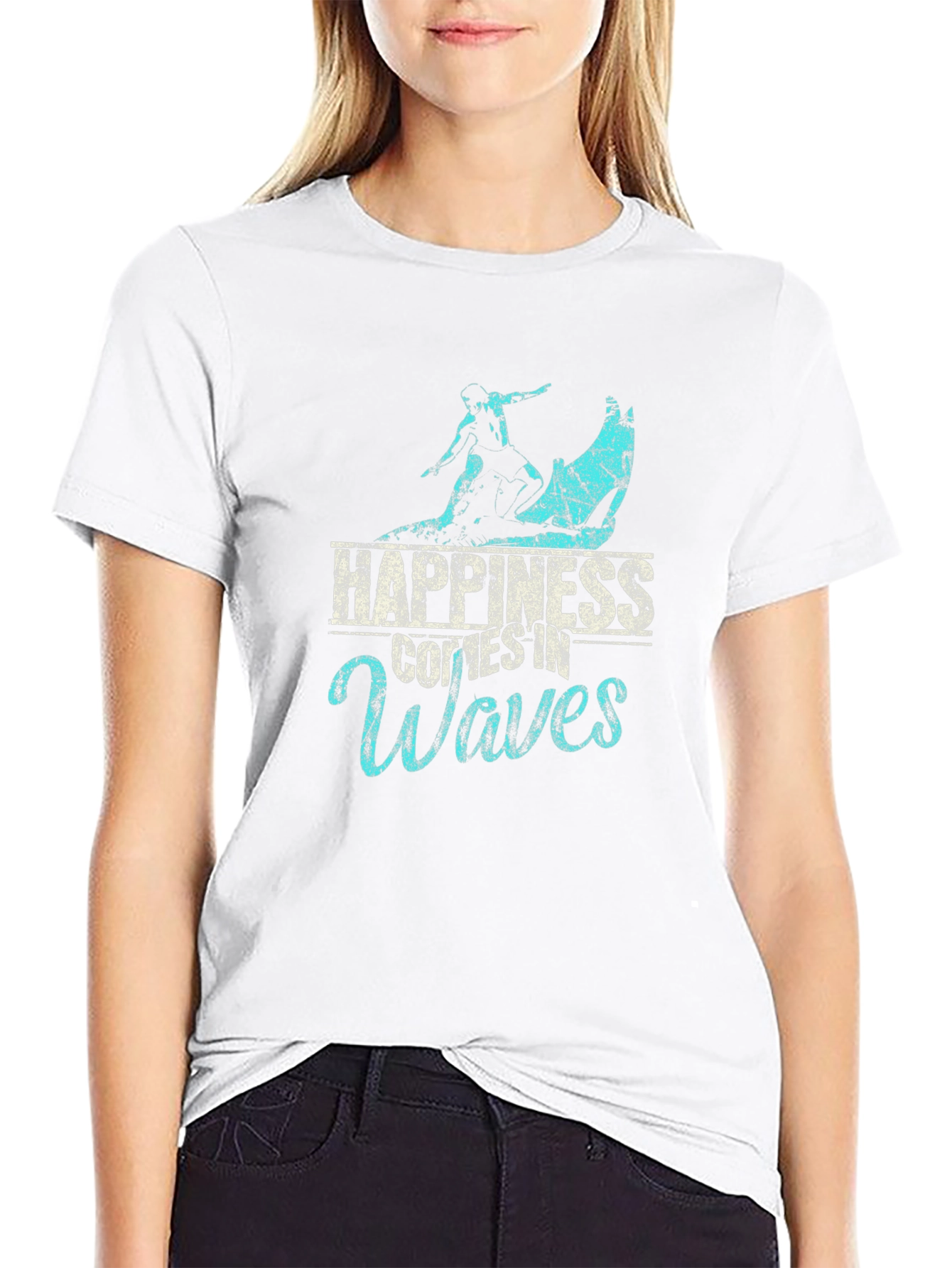 Happiness Comes in Waves Black T-Shirt