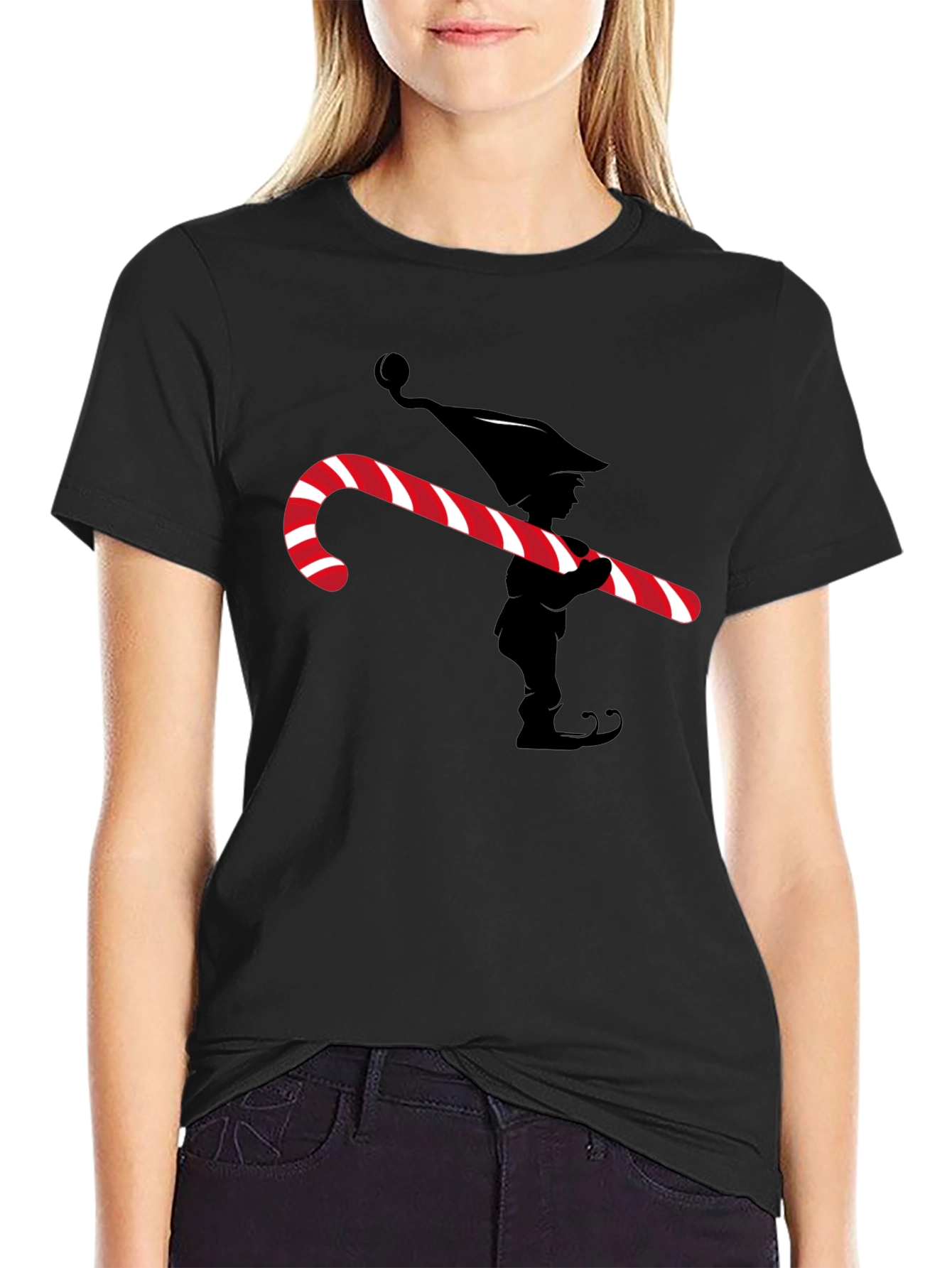 Elf with Candy Cane Graphic Tee - Christmas T-Shirt