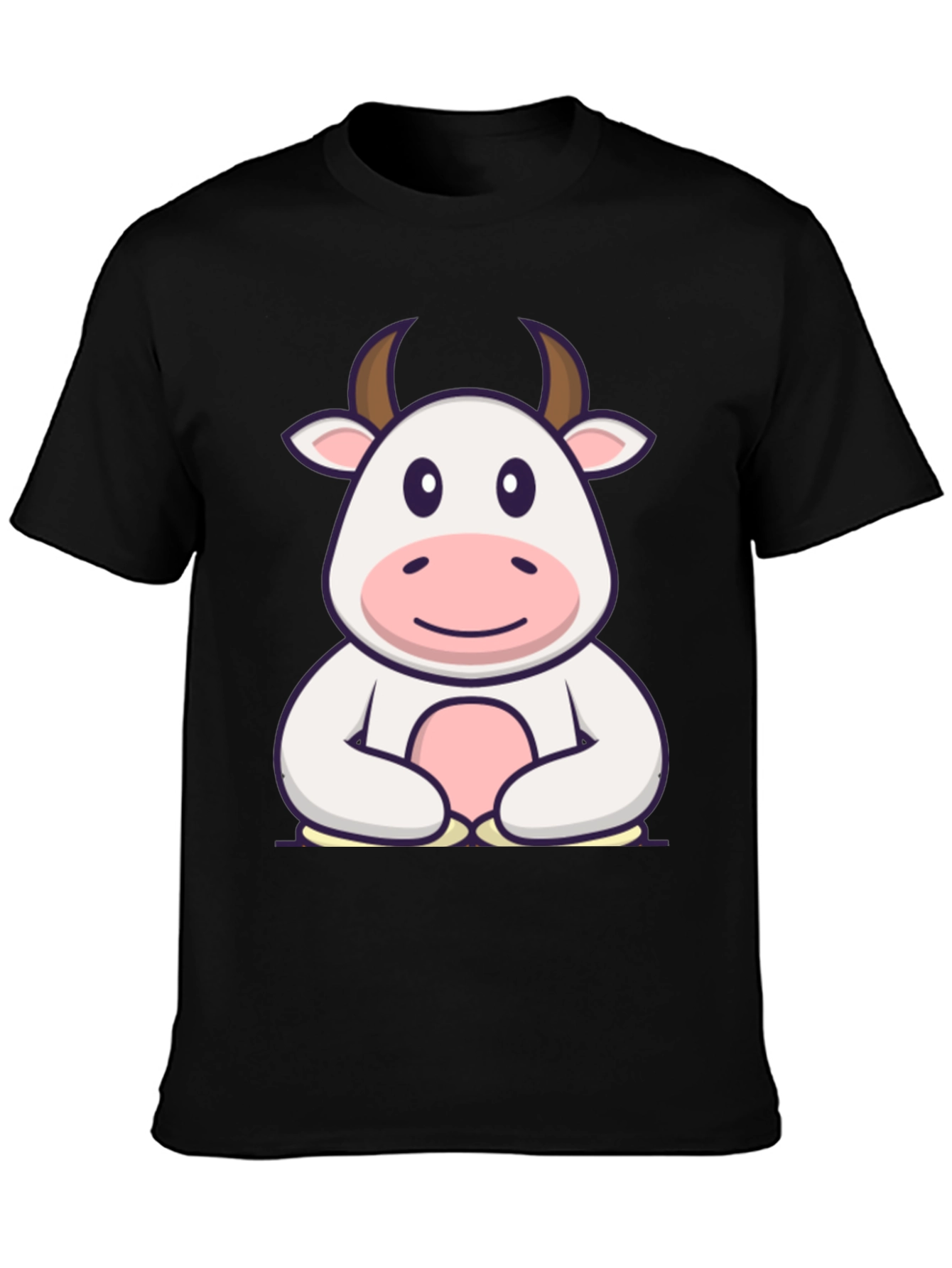Cute Cartoon Cow Graphic Black T-Shirt