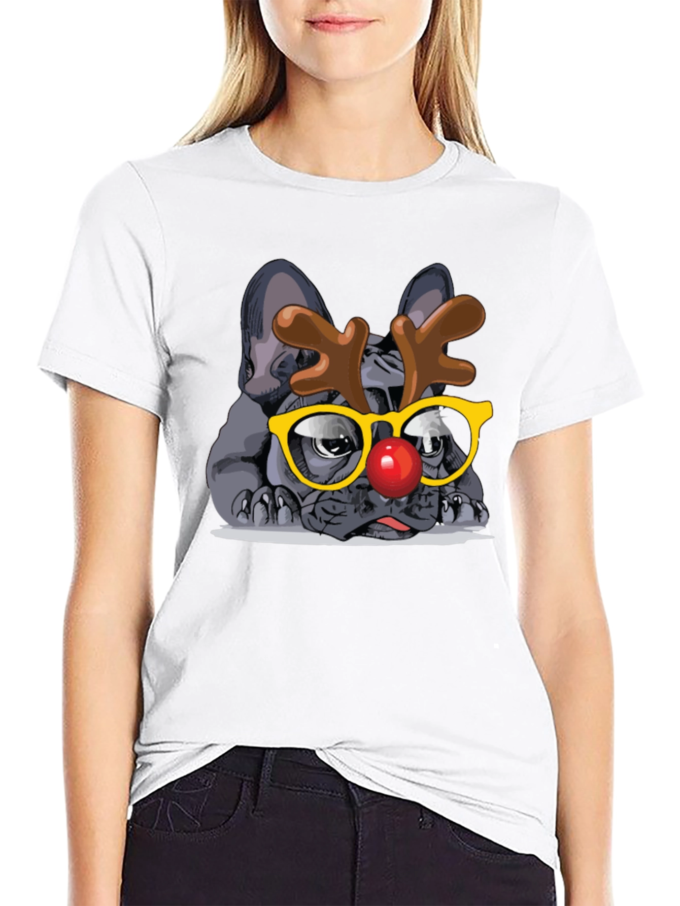 Dog Reindeer Graphic Tee - Black