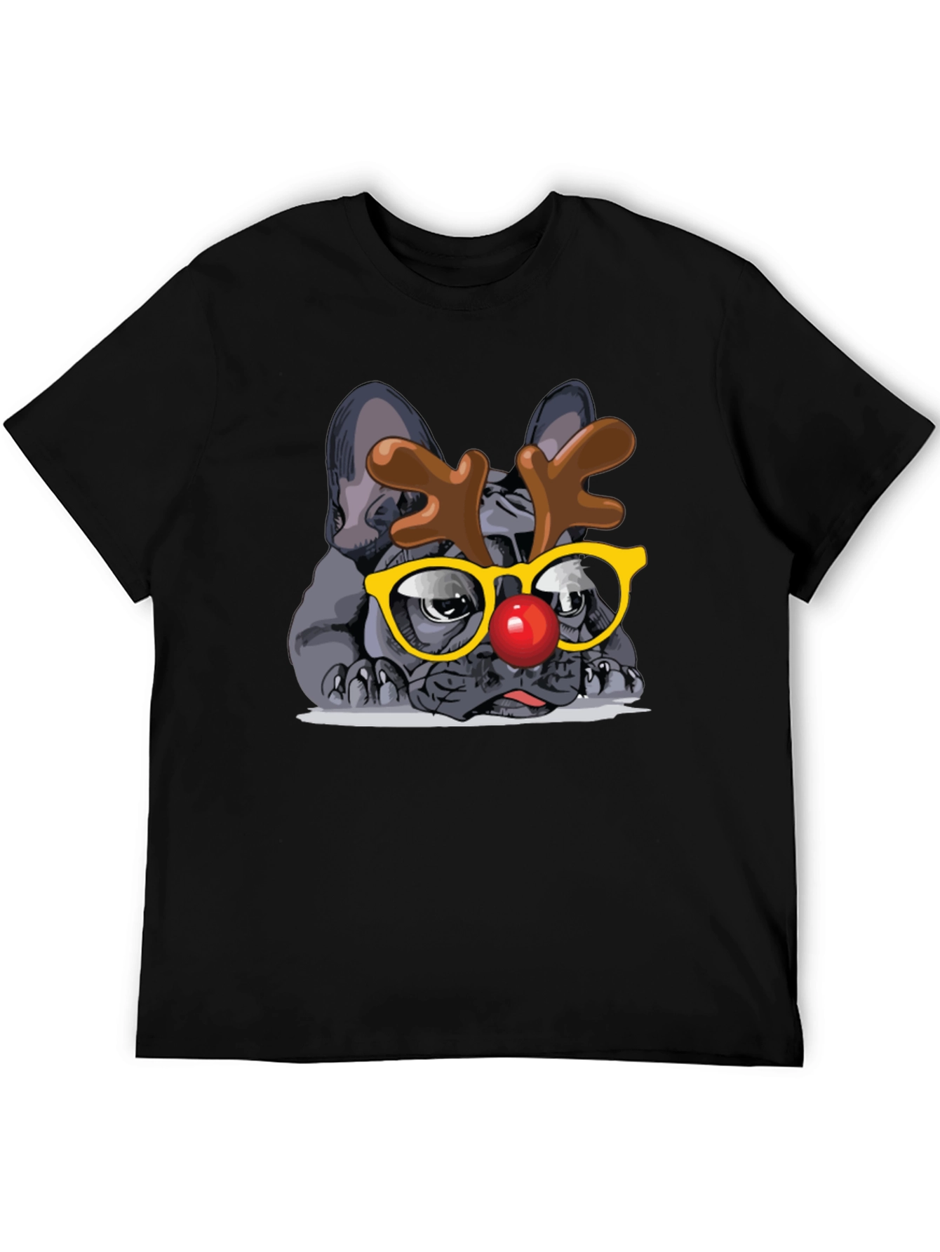 Dog Reindeer Graphic Tee - Black
