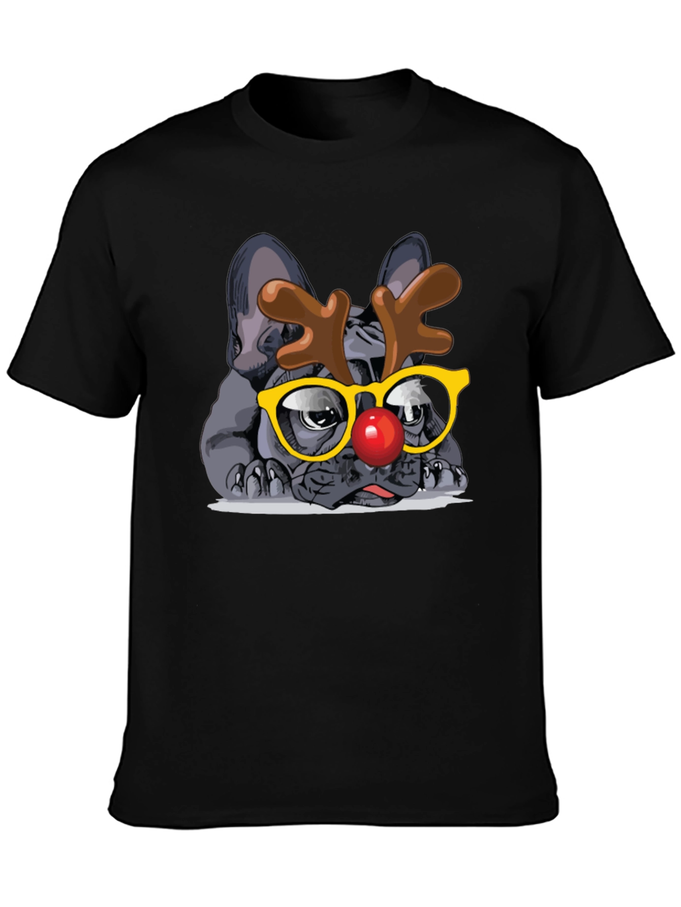 Dog Reindeer Graphic Tee - Black