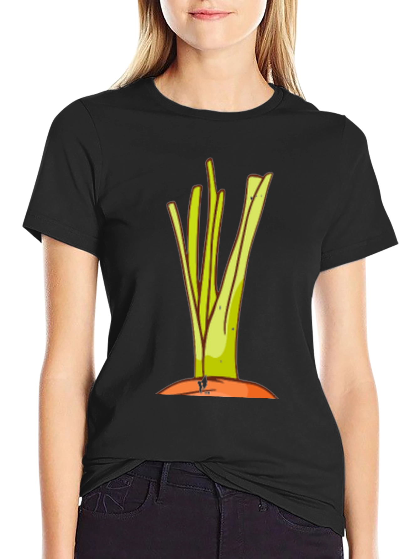 Cartoon Leek Graphic Black Tee