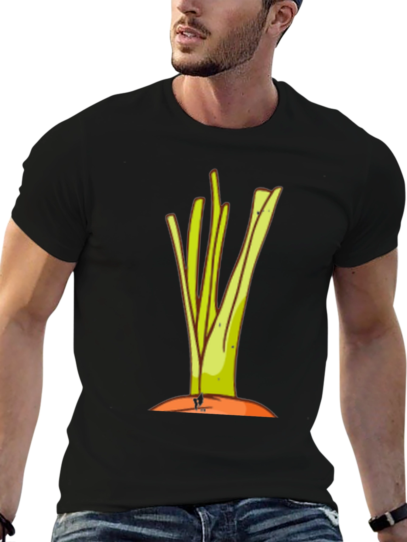 Cartoon Leek Graphic Black Tee