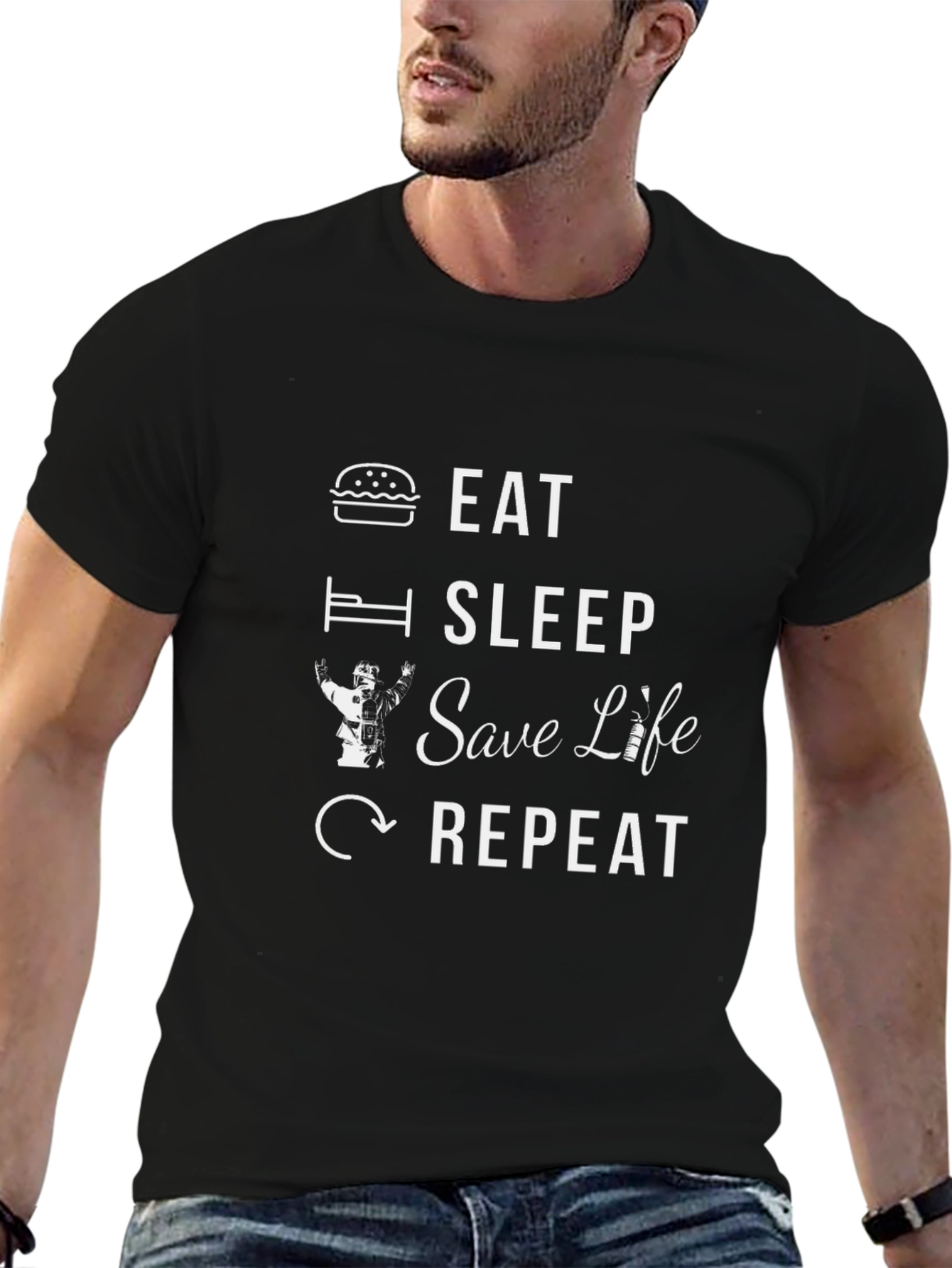 Eat Sleep Save Life Repeat Firefighter T-Shirt