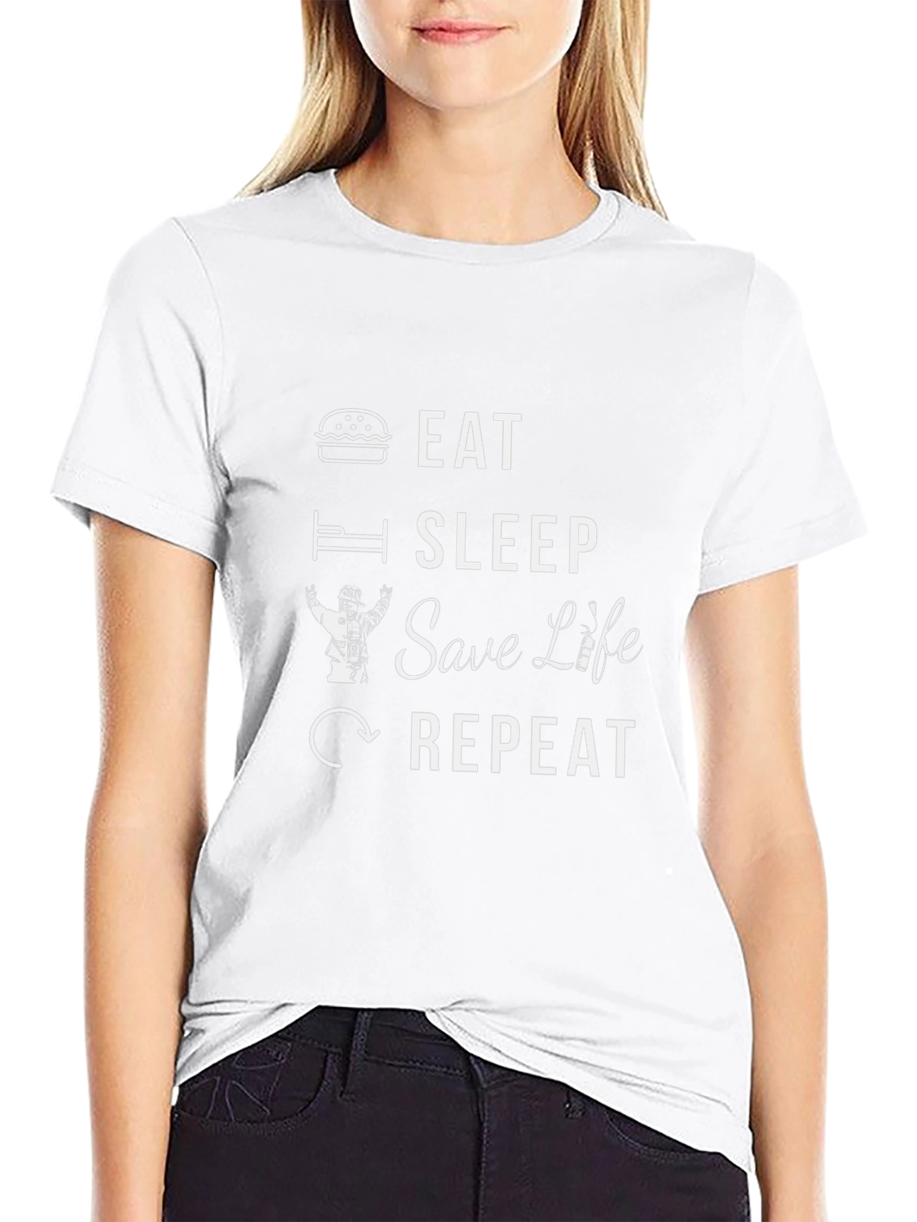 Eat Sleep Save Life Repeat Firefighter T-Shirt