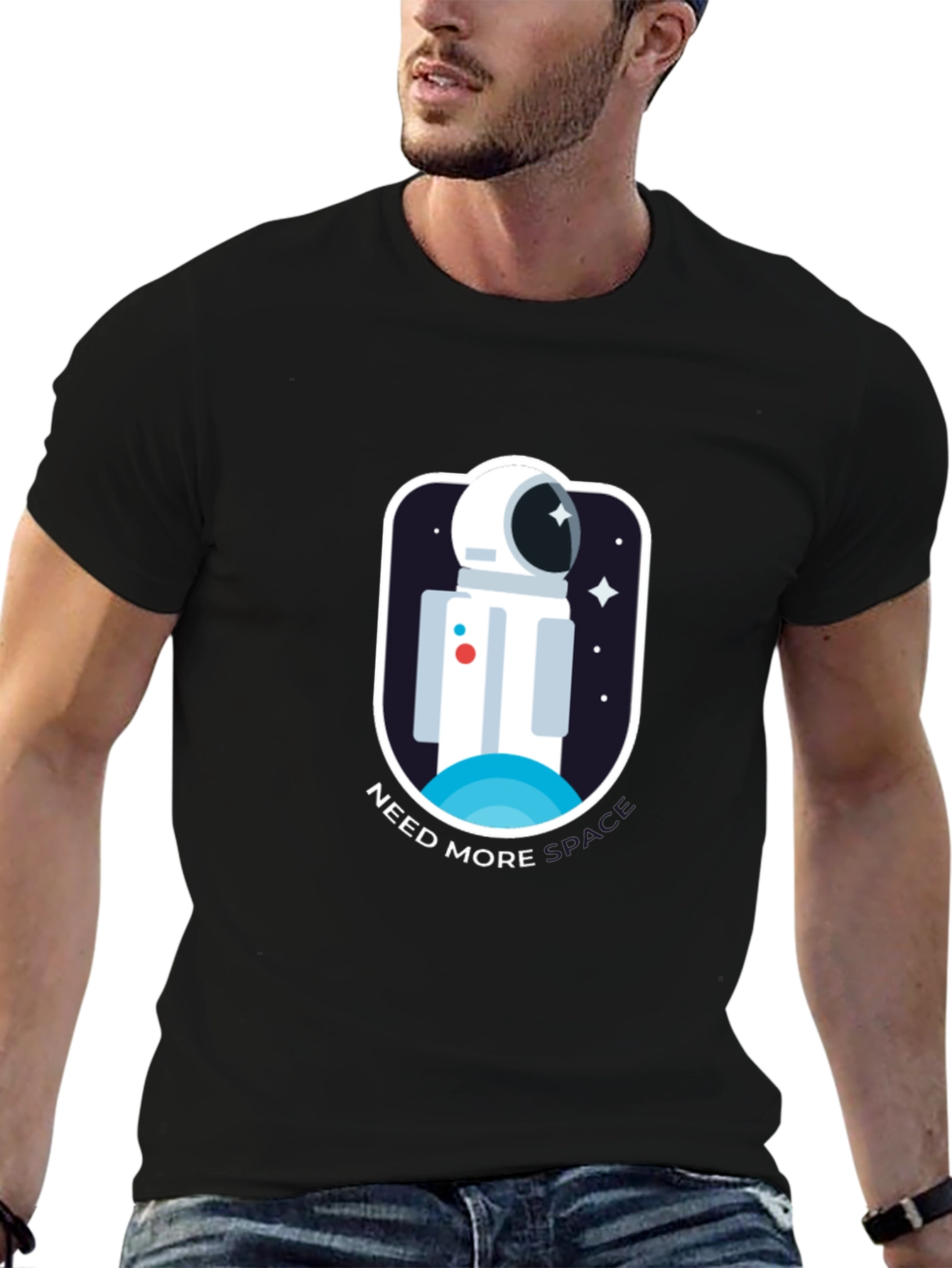Need More Space Black T-Shirt Astronaut Graphic Tee