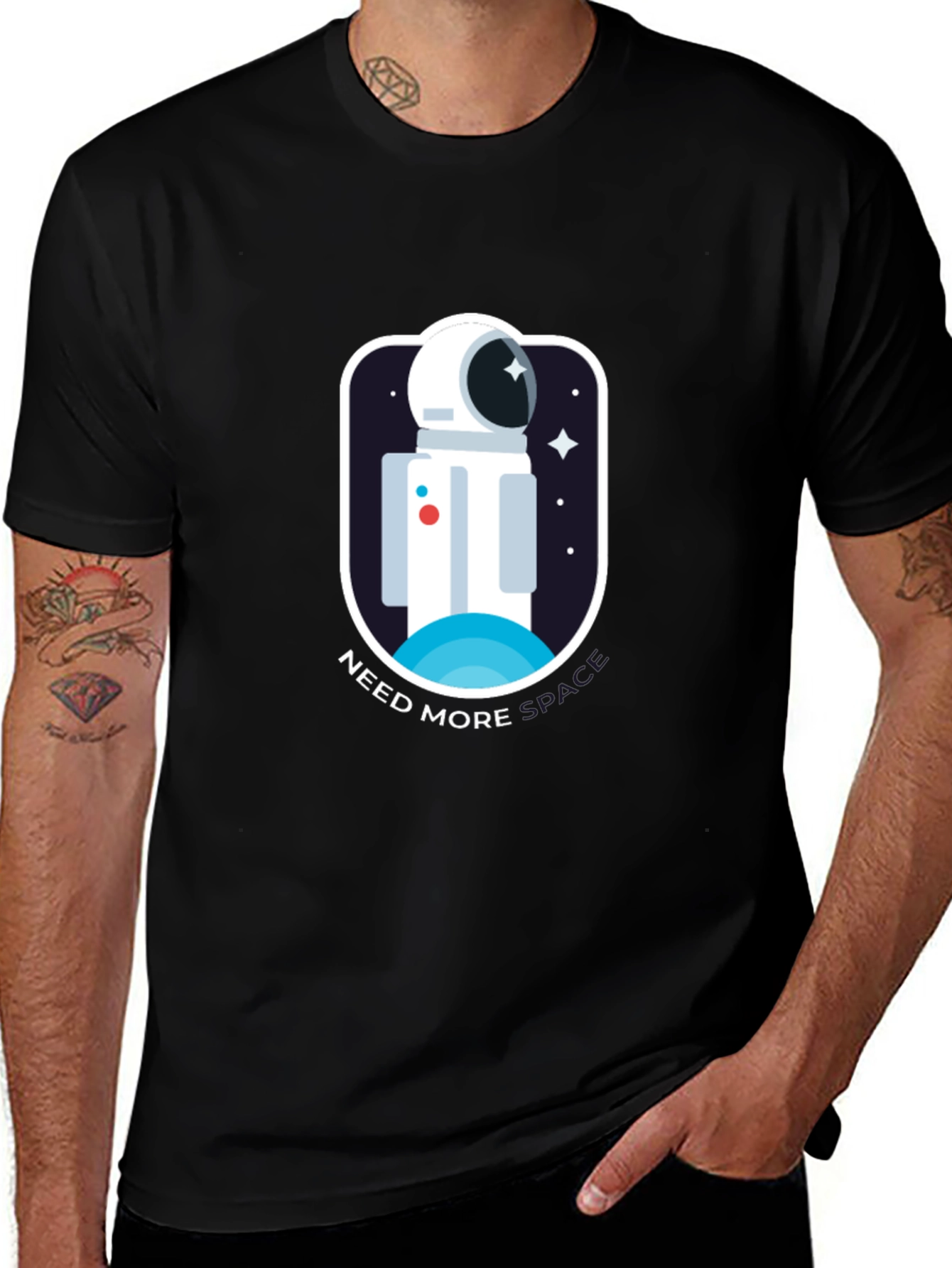 Need More Space Black T-Shirt Astronaut Graphic Tee