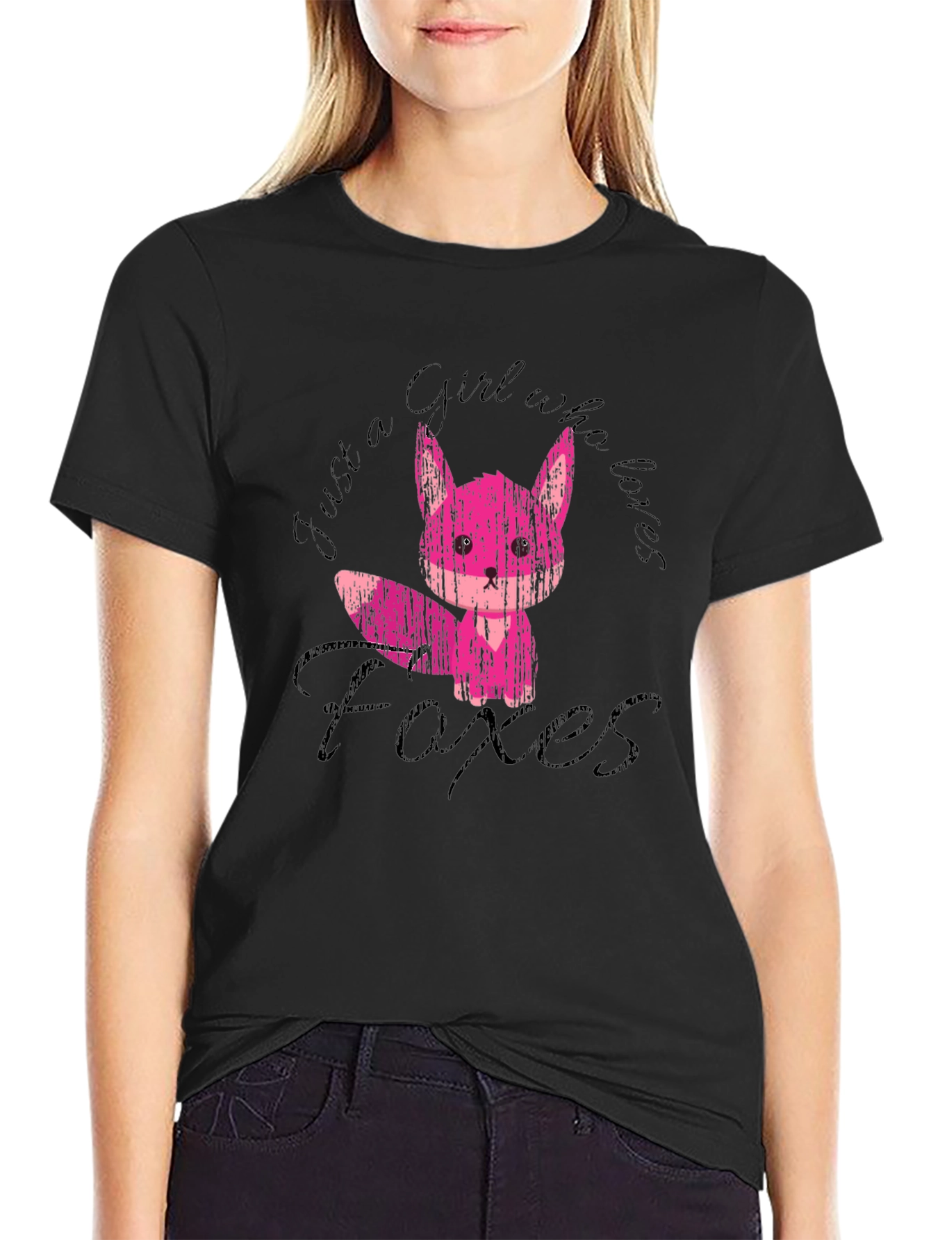 Girl Who Loves Foxes Black T-Shirt