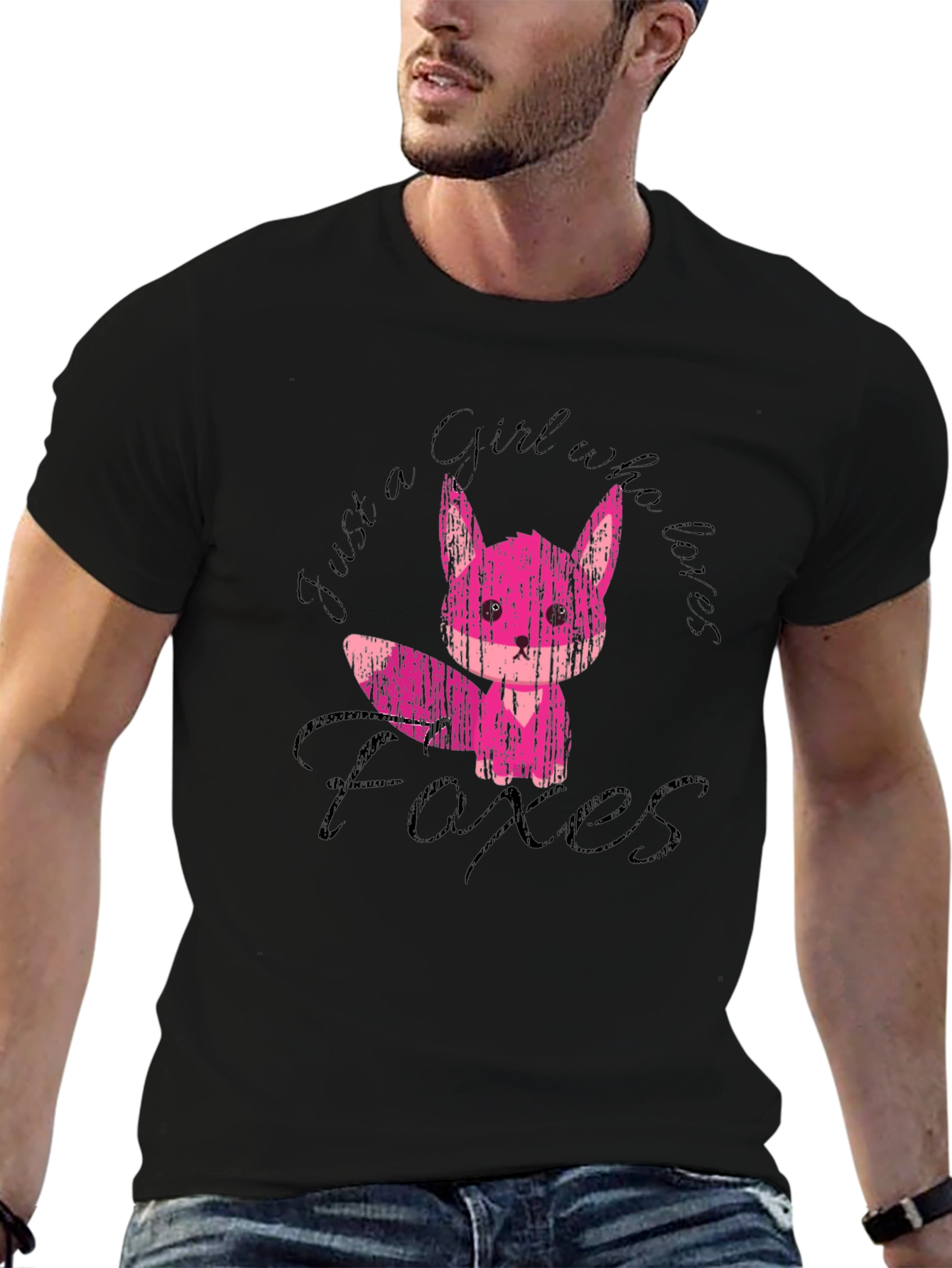 Girl Who Loves Foxes Black T-Shirt